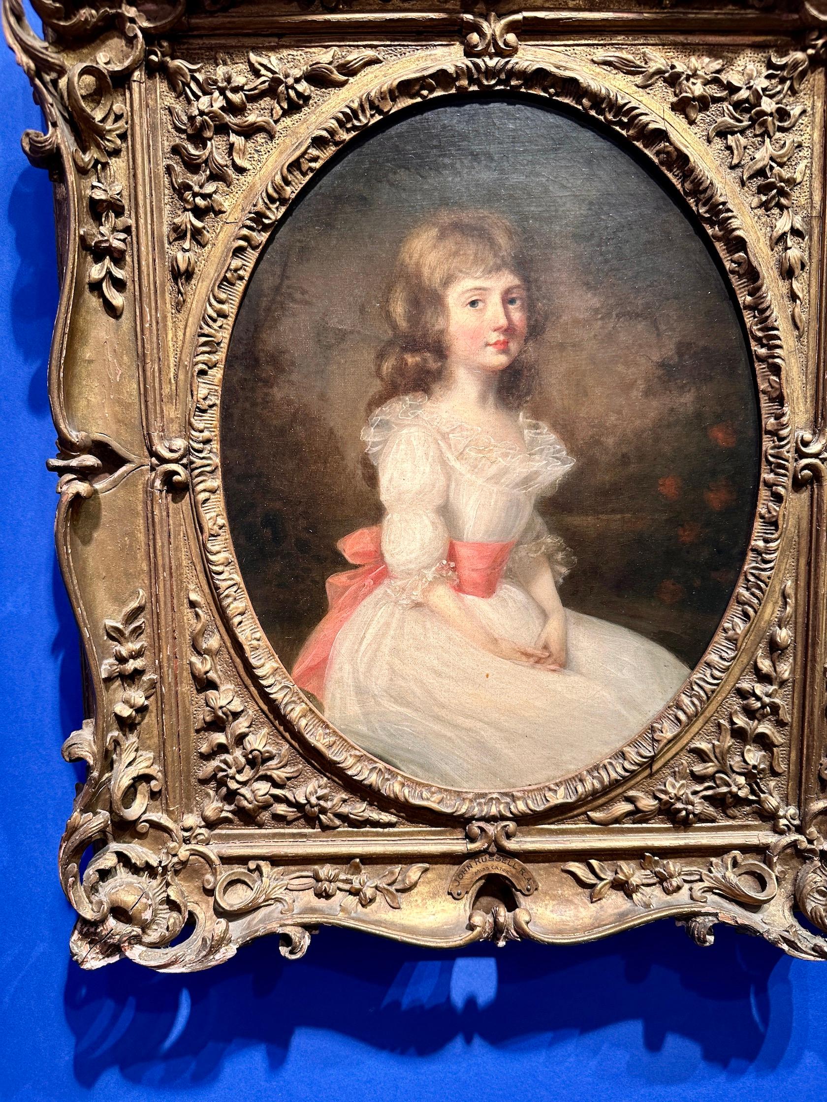 Porträt eines jungen Mädchens aus dem 18. Jahrhundert, Miss Cator in einer Landschaft, weißes Kleid – Painting von John Russell