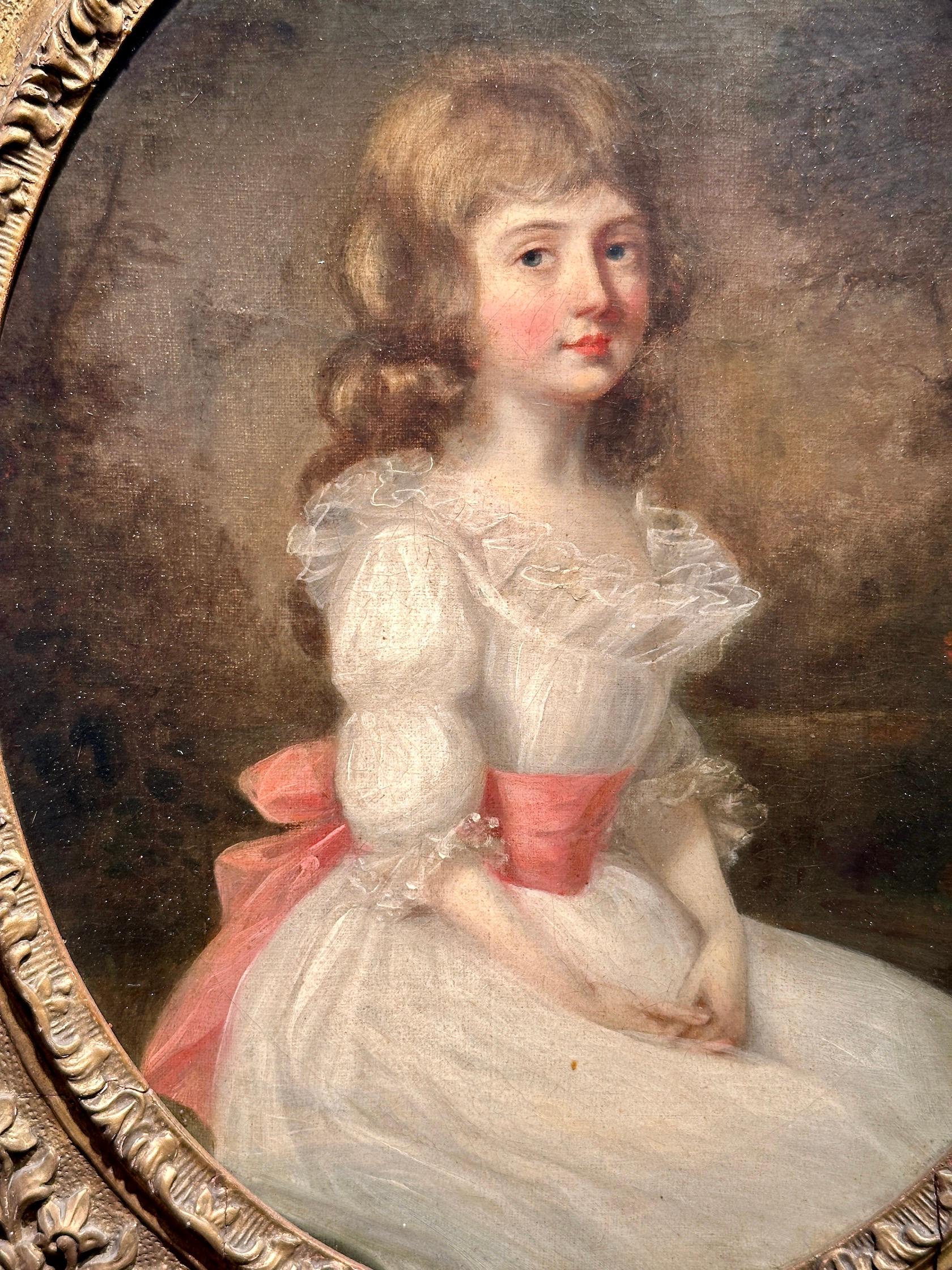 18th century Portrait of a young girl, Miss Cator in a landscape, white dress - Old Masters Painting by John Russell