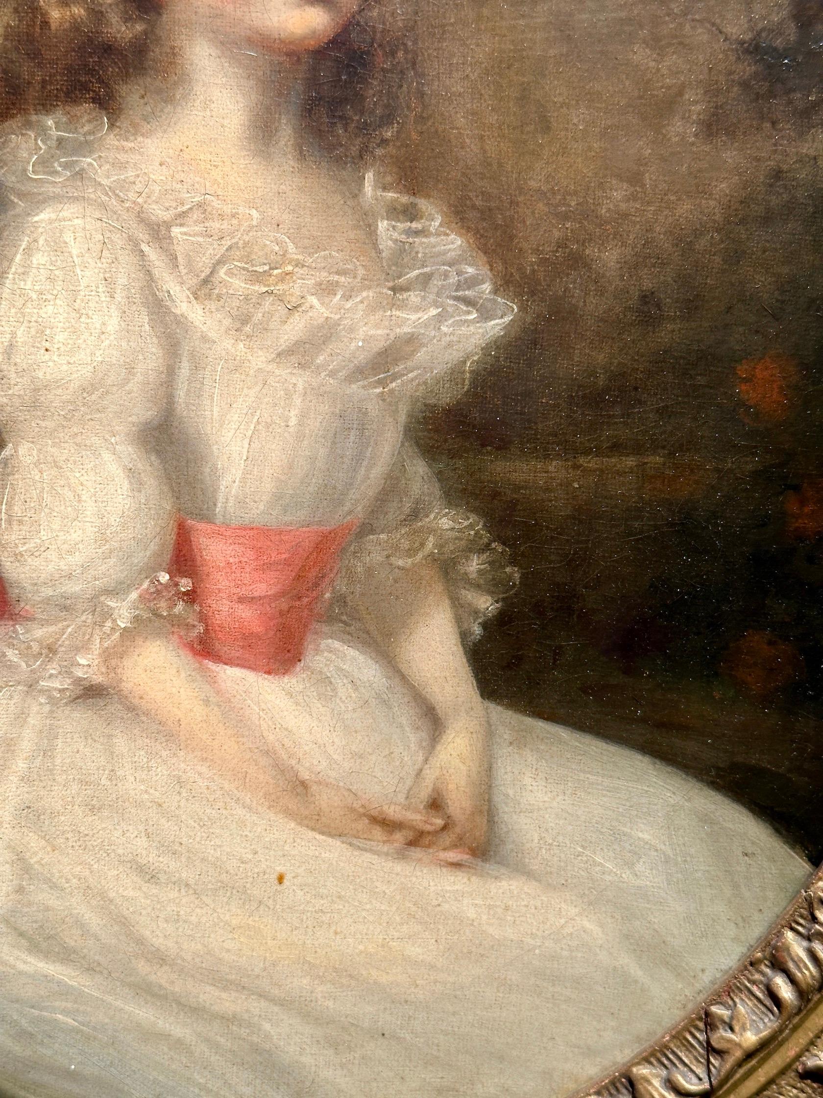XVIIIe siècle Portrait d'une jeune fille, Mlle Cator dans un paysage, robe blanche en vente 2