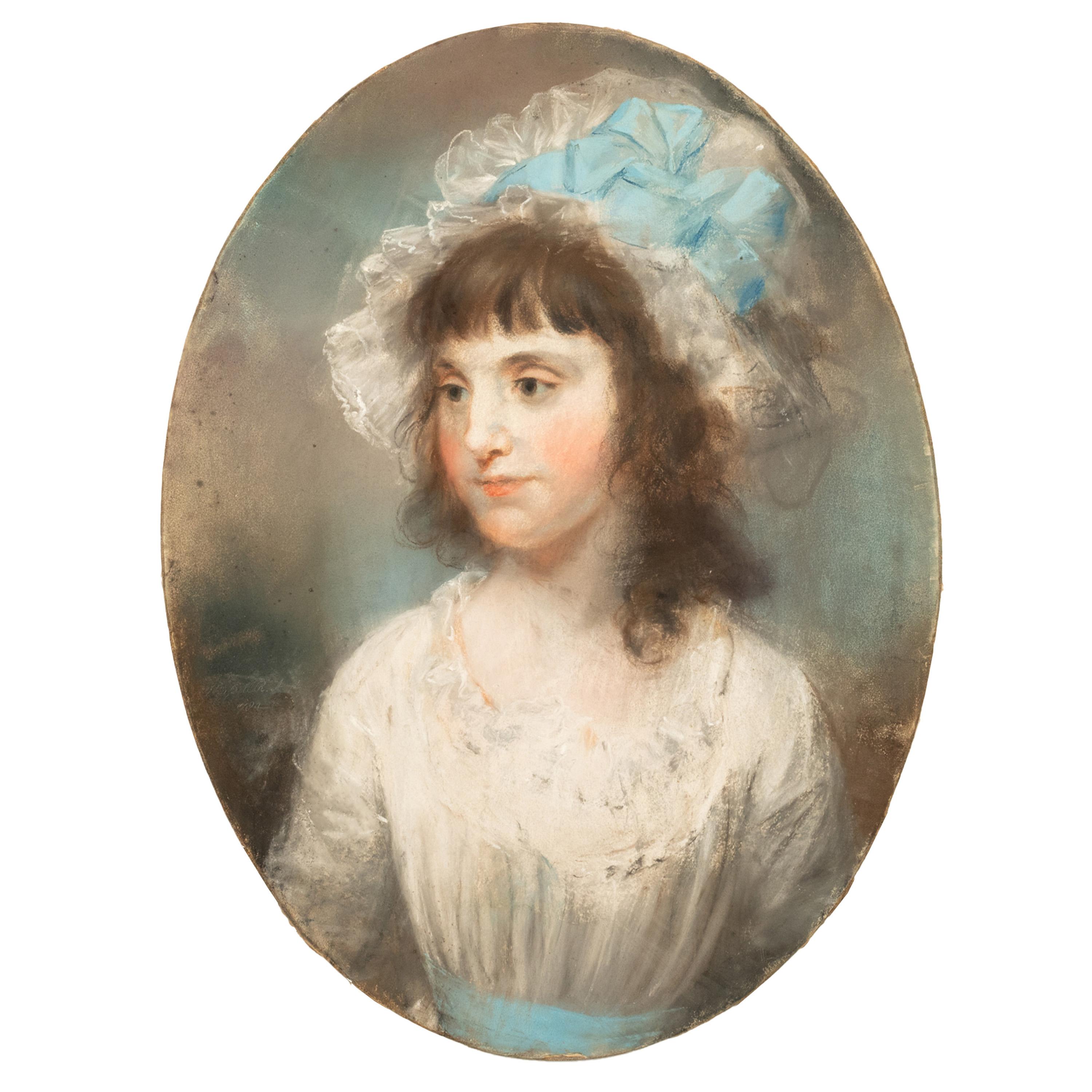 Important 18th Century Pastel Portrait Painting Young Girl John Russell RA 1789 For Sale 3