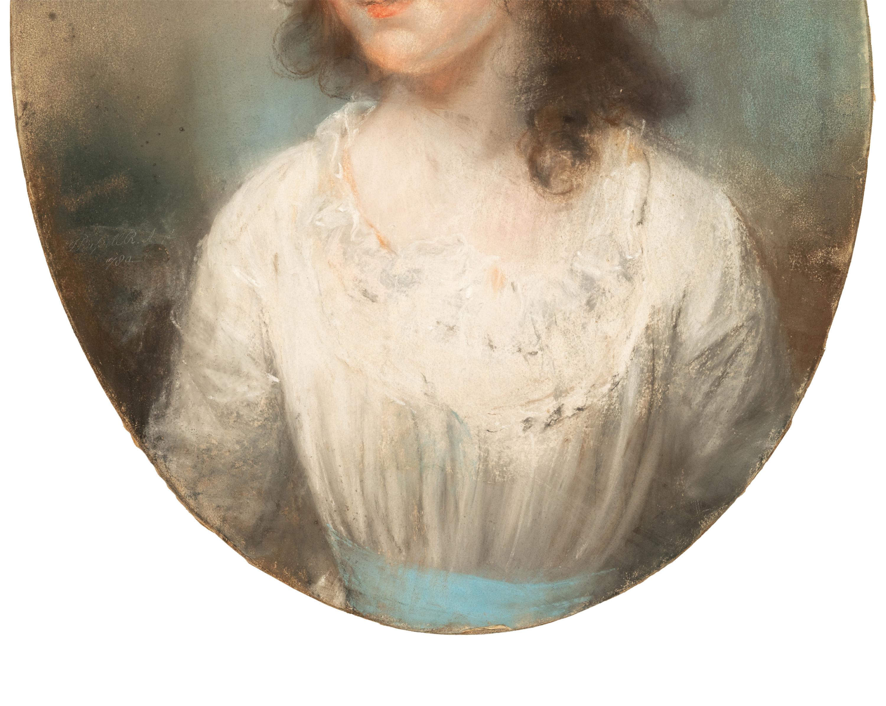 Importante pintura al pastel del siglo XVIII Retrato de una joven John Russell RA 1789 en venta 5