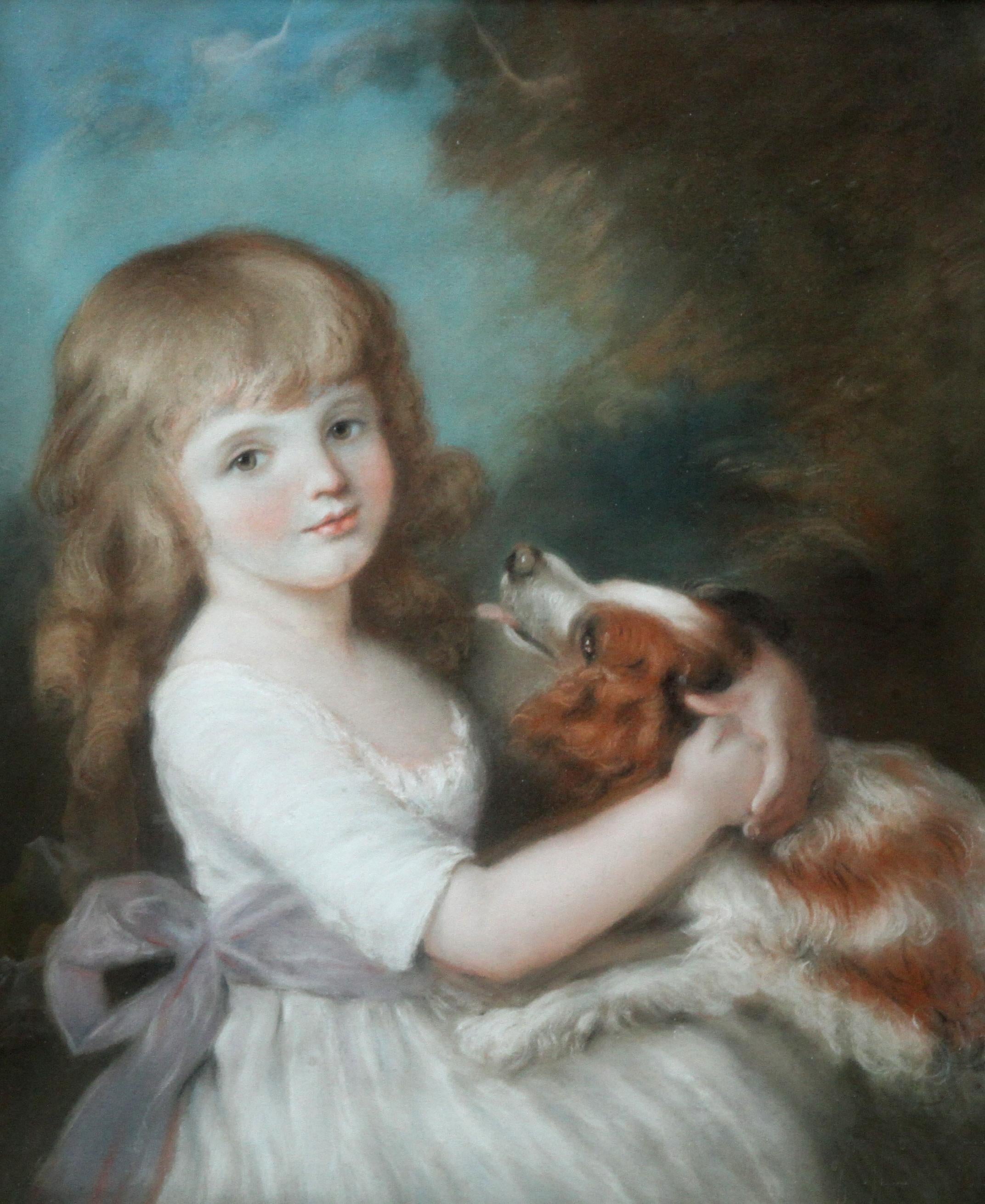 Portrait of Mary Bushby with Dog - British Old Master Regency art painting - Painting by John Russell