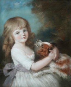 Ritratto di Mary Bushby con cane - quadro d'arte britannico Old Master Regency