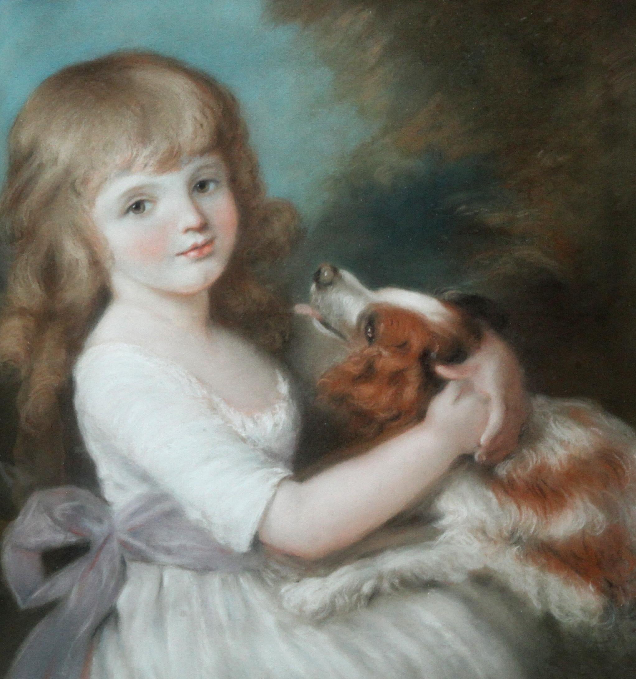 Portrait of Mary Bushby with Dog - British Old Master Regency art painting - Old Masters Painting by John Russell