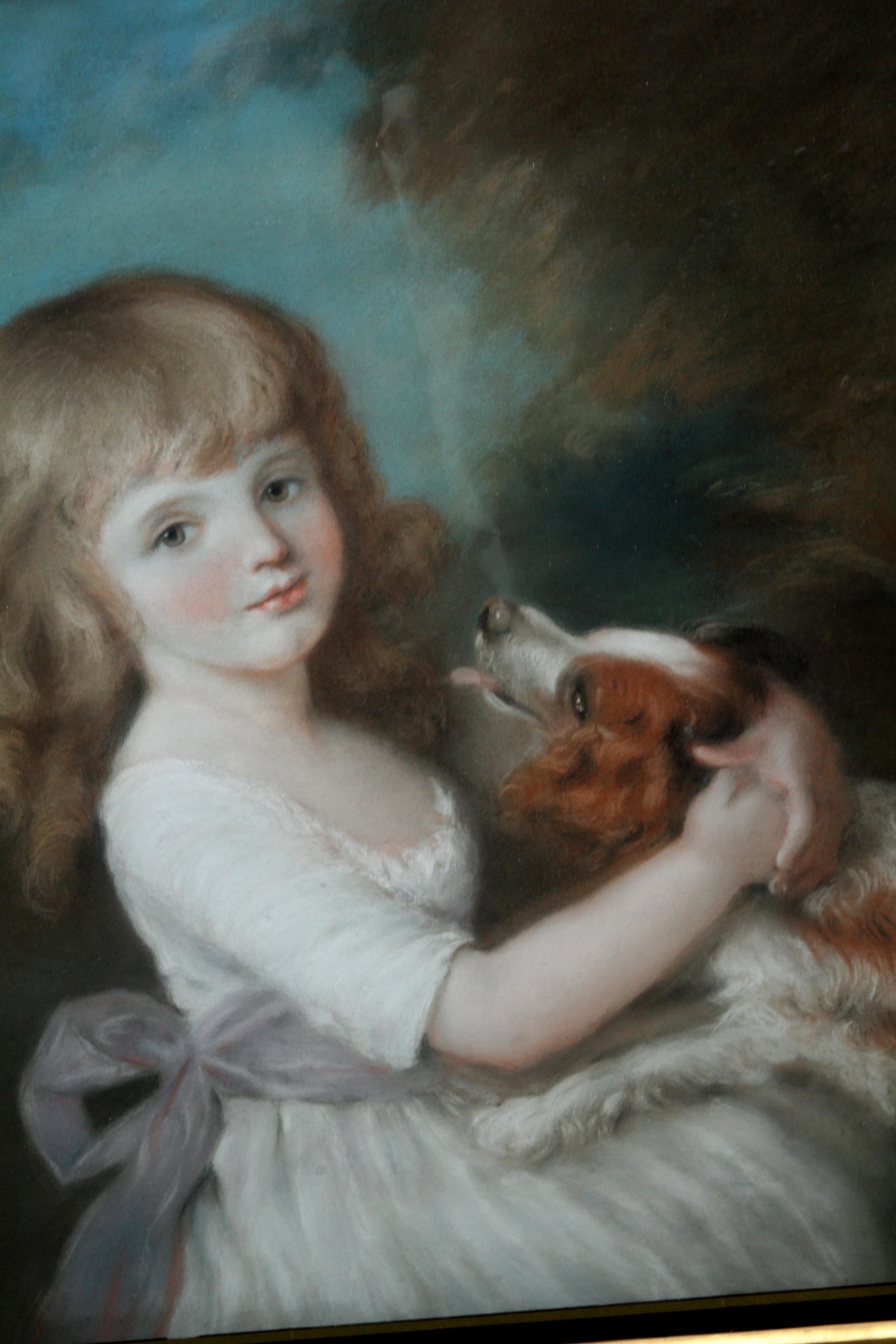 Portrait of Mary Bushby with Dog - British Old Master Regency art painting 1