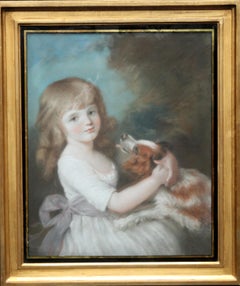Portrait of Mary Bushby with Dog - British Old Master Regency art painting