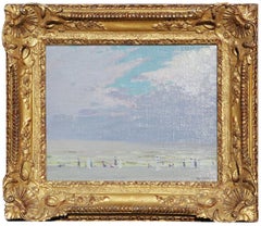 20th Century Pastel Toned Impressionist Beach Seaside Scene Landscape Painting
