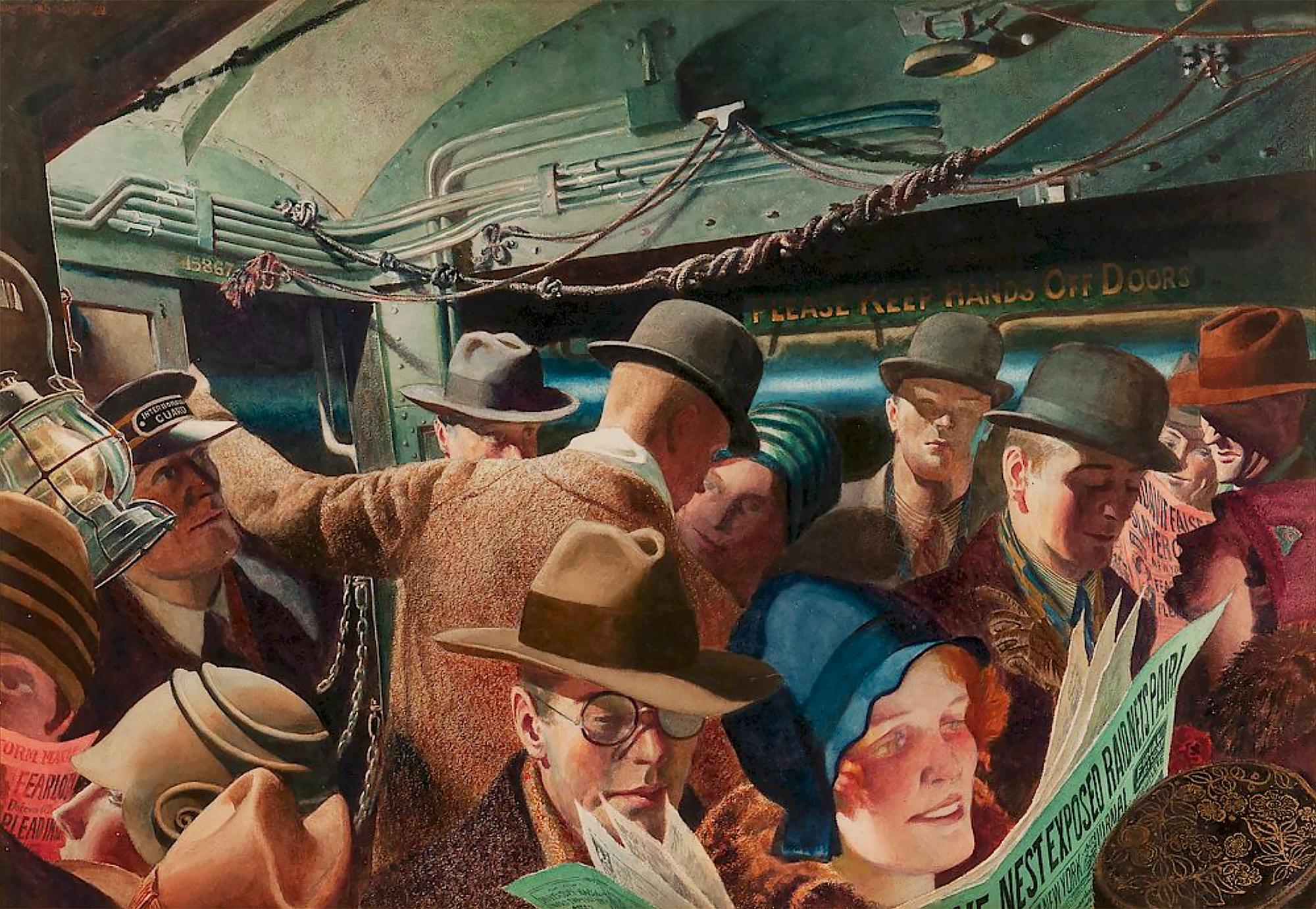 John Rutherford Boyd Figurative Art -  In the Subway  Art Deco Style