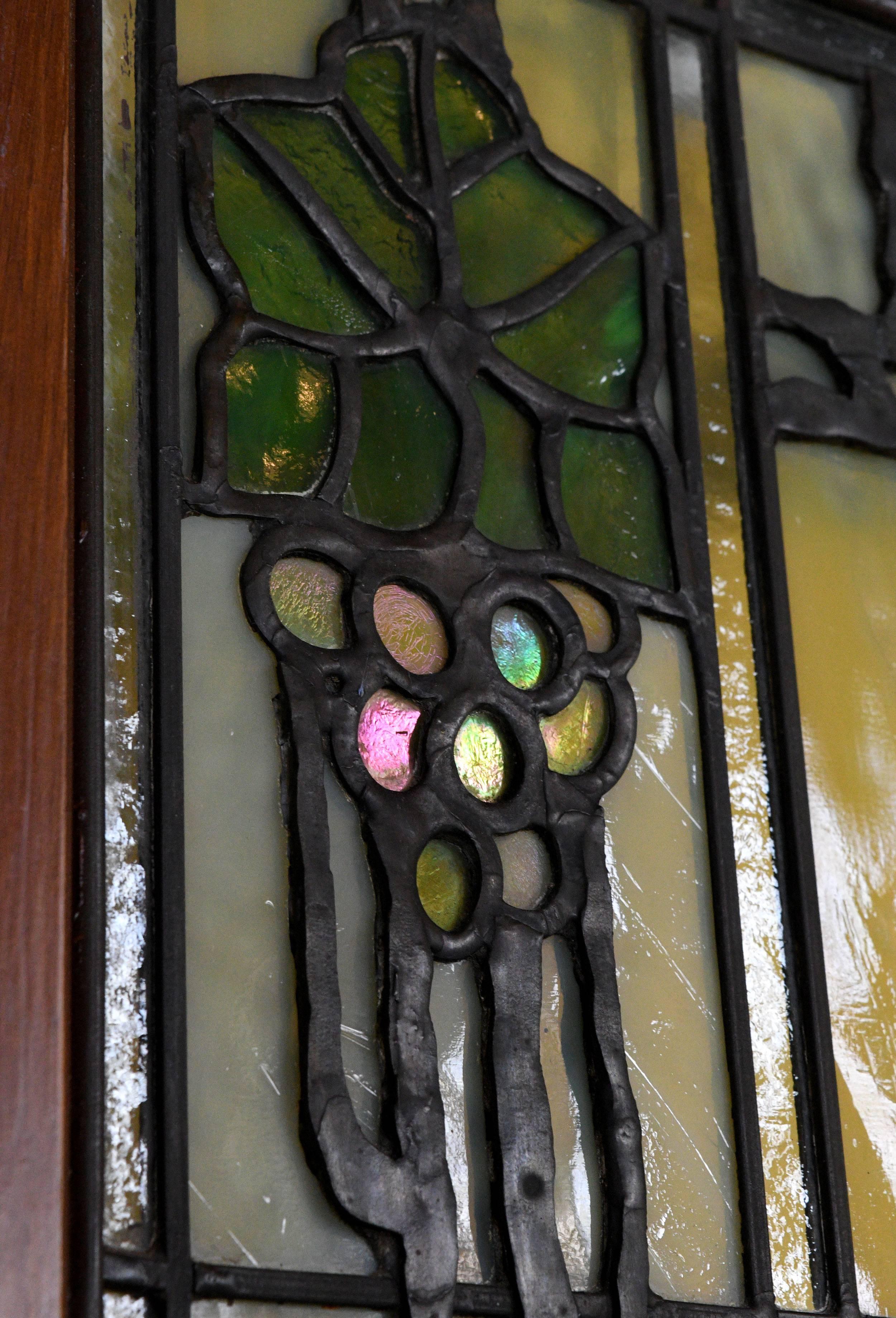 John S. Bradstreet Grape Leaves Stained Glass Window Set 3