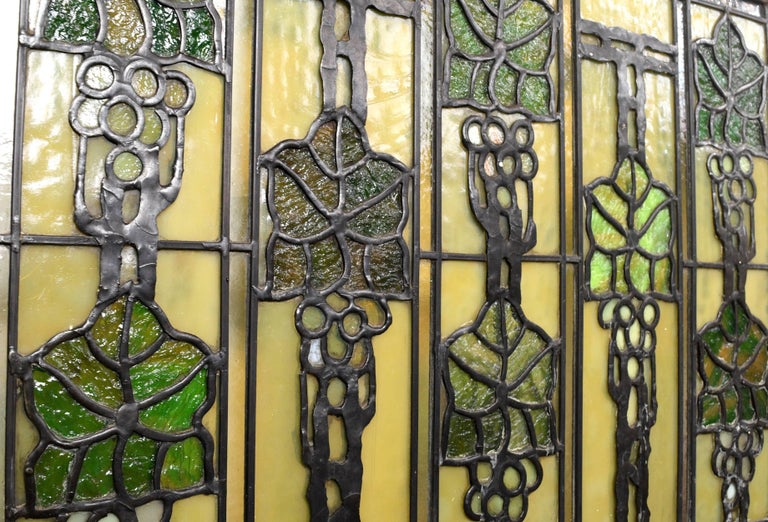 John S. Bradstreet Grape Leaves Stained Glass Window Set at 1stDibs