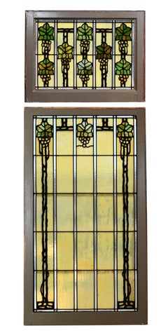 John S. Bradstreet Grape Leaves Stained Glass Window Set