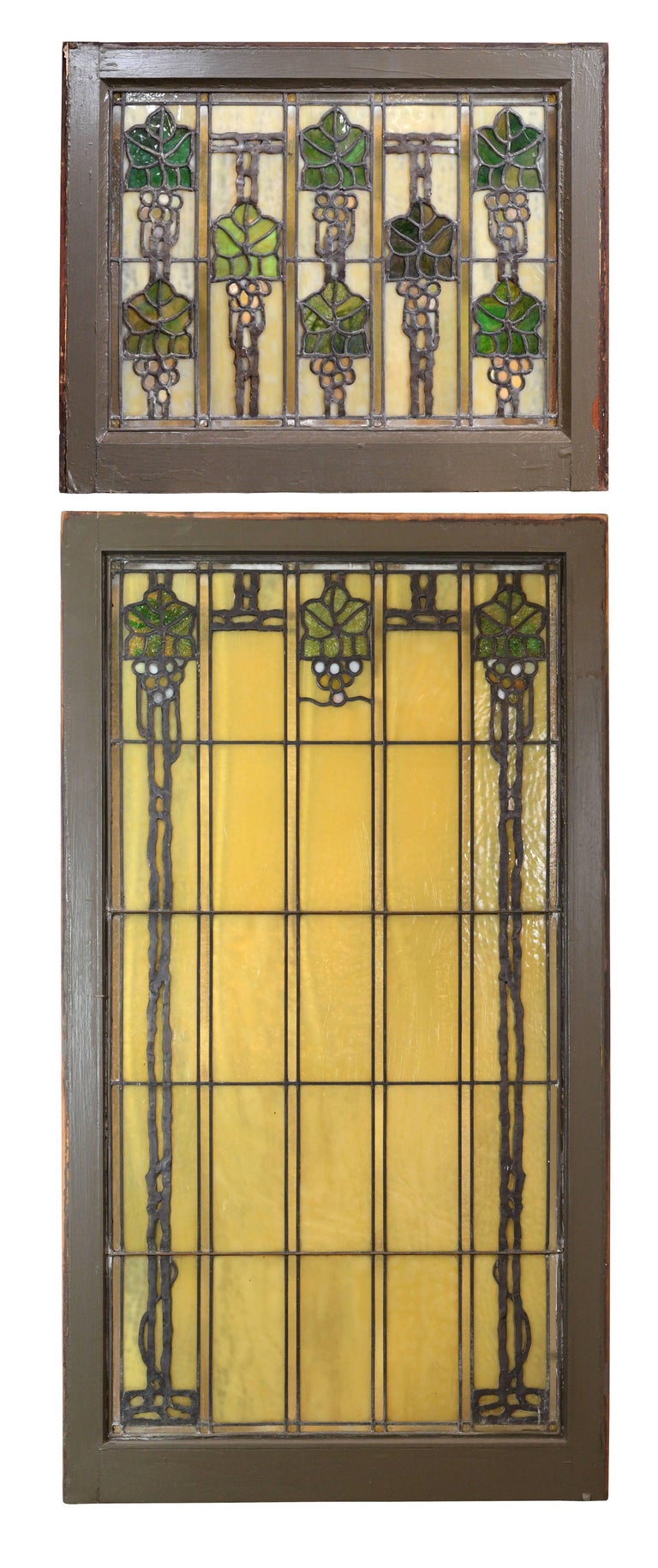 John S. Bradstreet Grape Leaves Stained Glass Window Set at 1stDibs