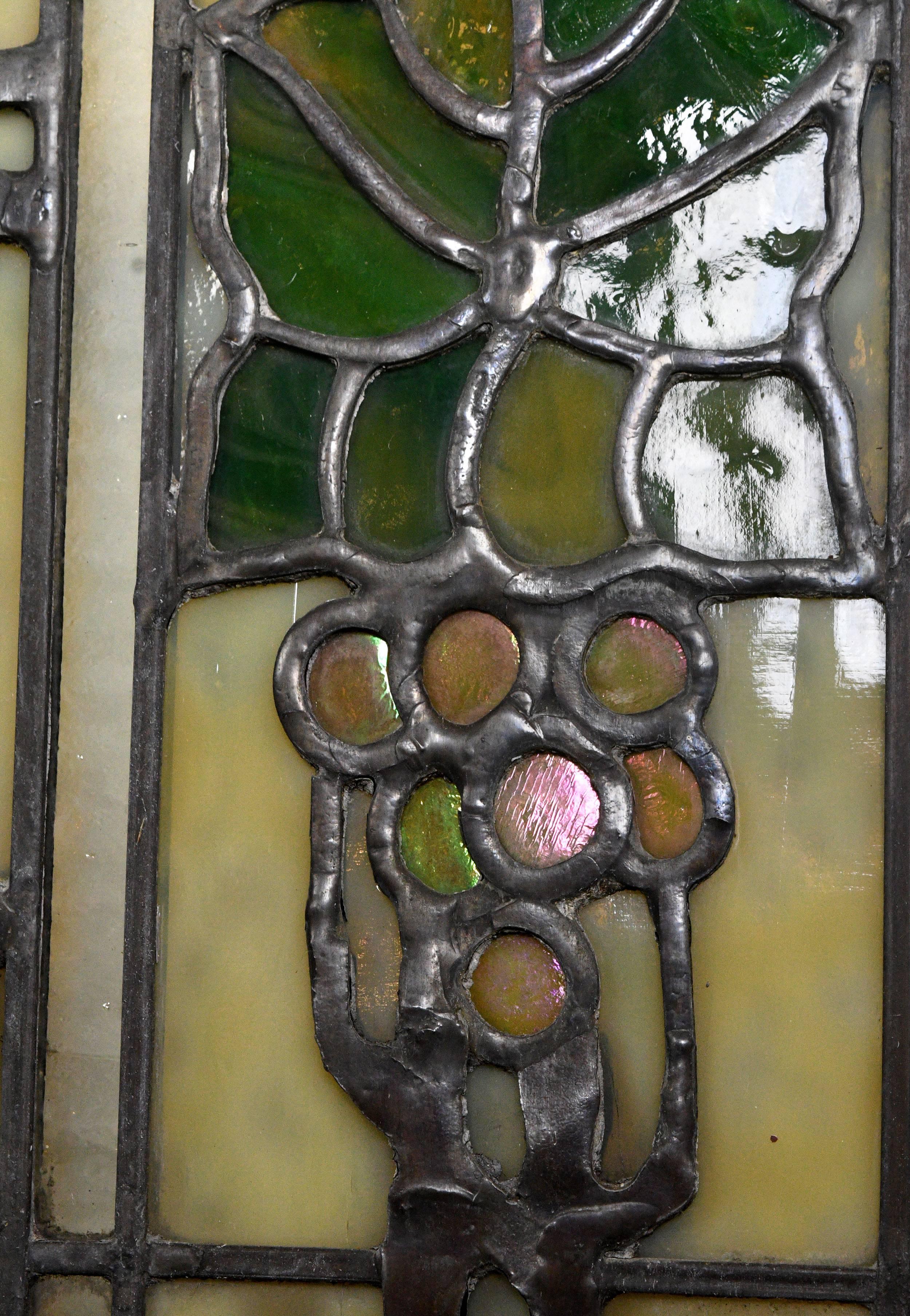 American John S. Bradstreet Grape Leaves Stained Glass Window Set