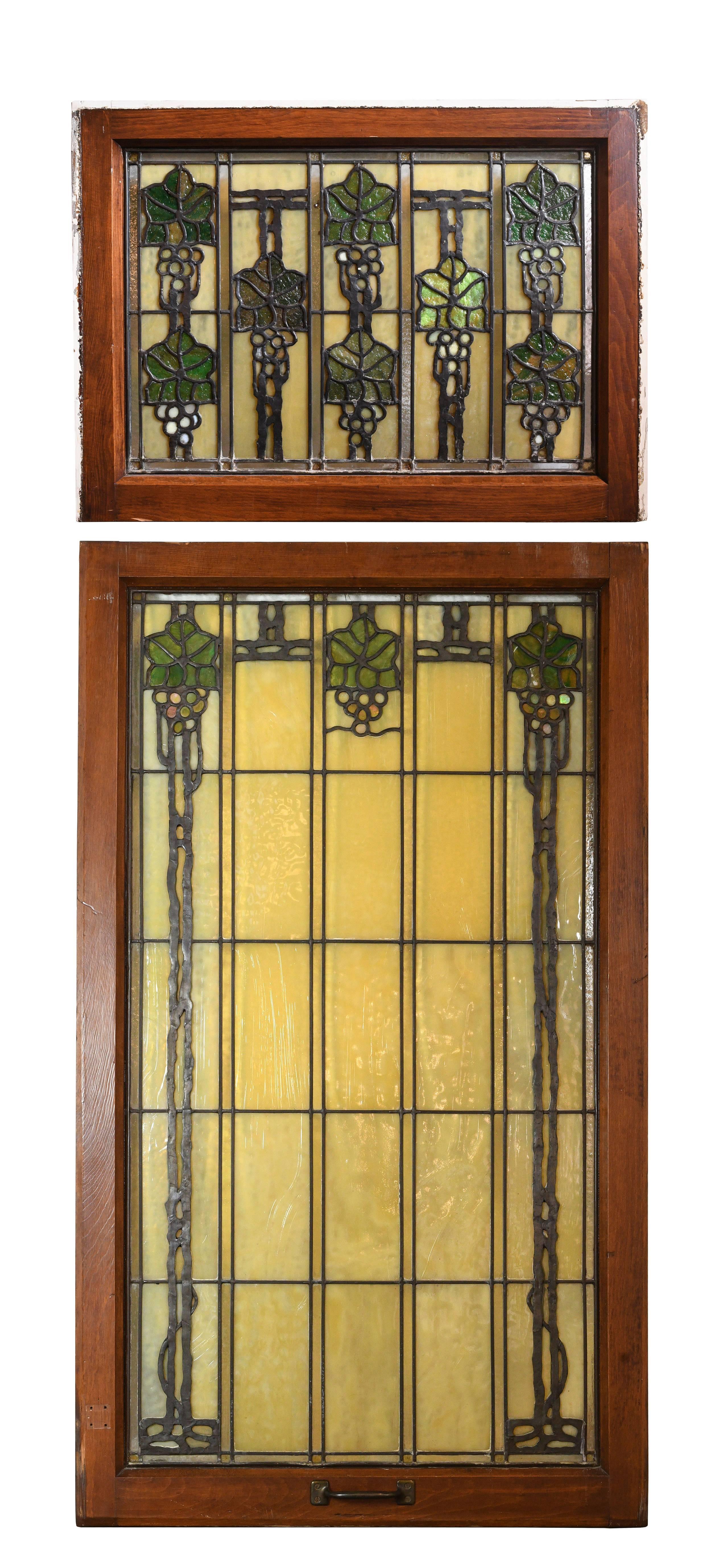 John S. Bradstreet Grape Leaves Stained Glass Window Set 1