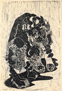 Pan with Flutes - Original Bay Area Woodblock Print