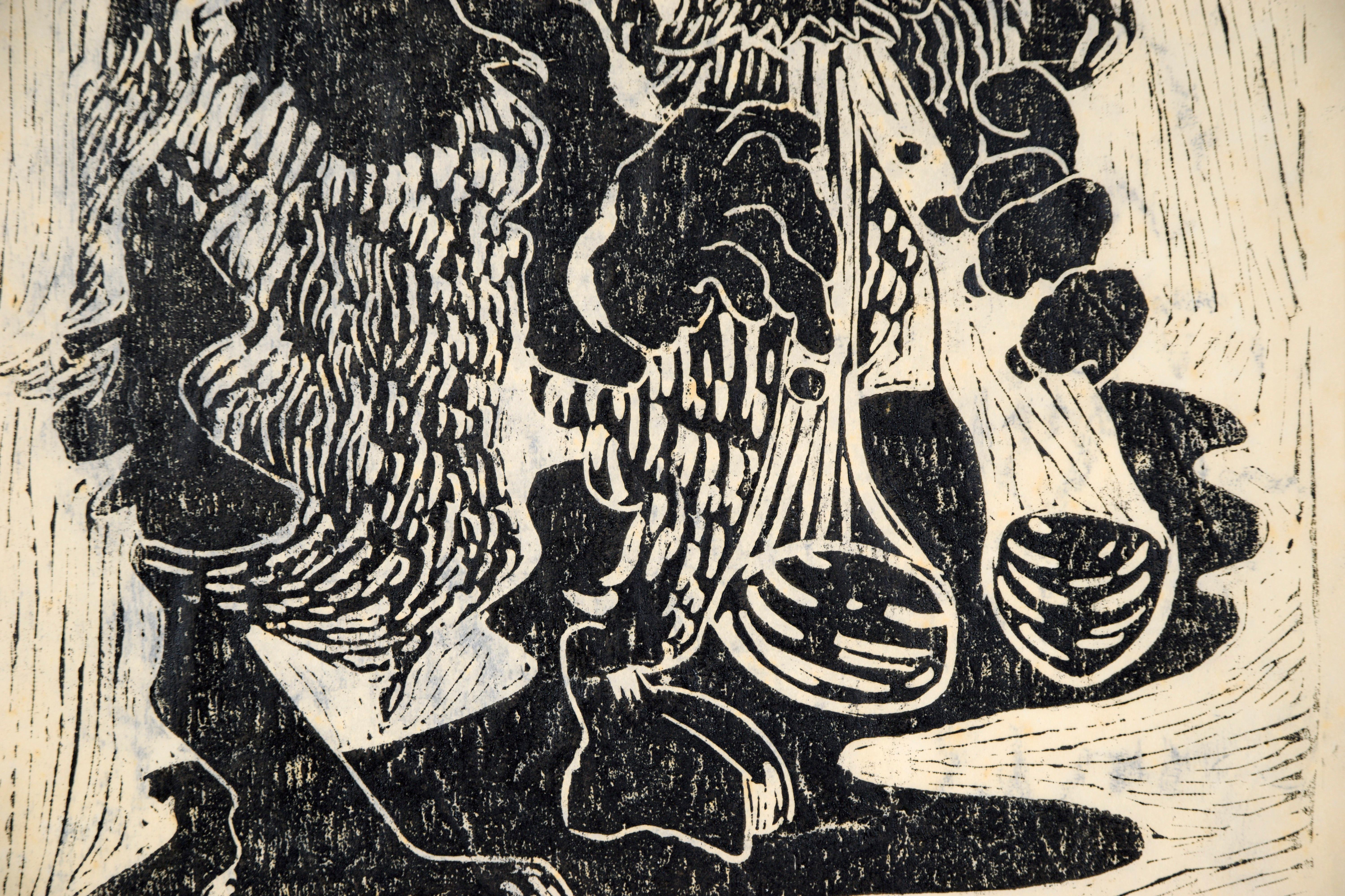Pan with Flutes - Original Bay Area Woodblock Print For Sale 1
