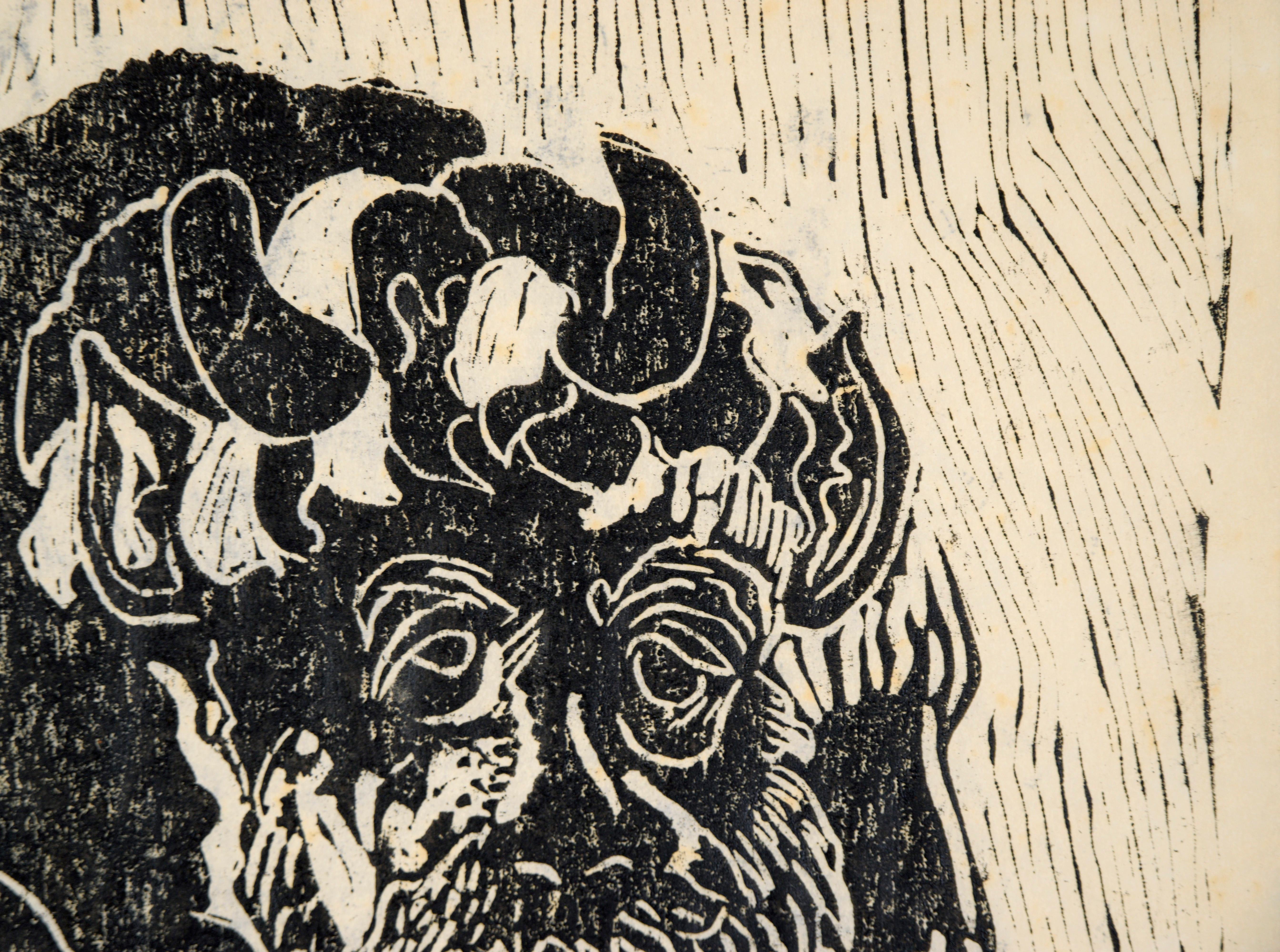 Pan with Flutes - Original Bay Area Woodblock Print For Sale 2