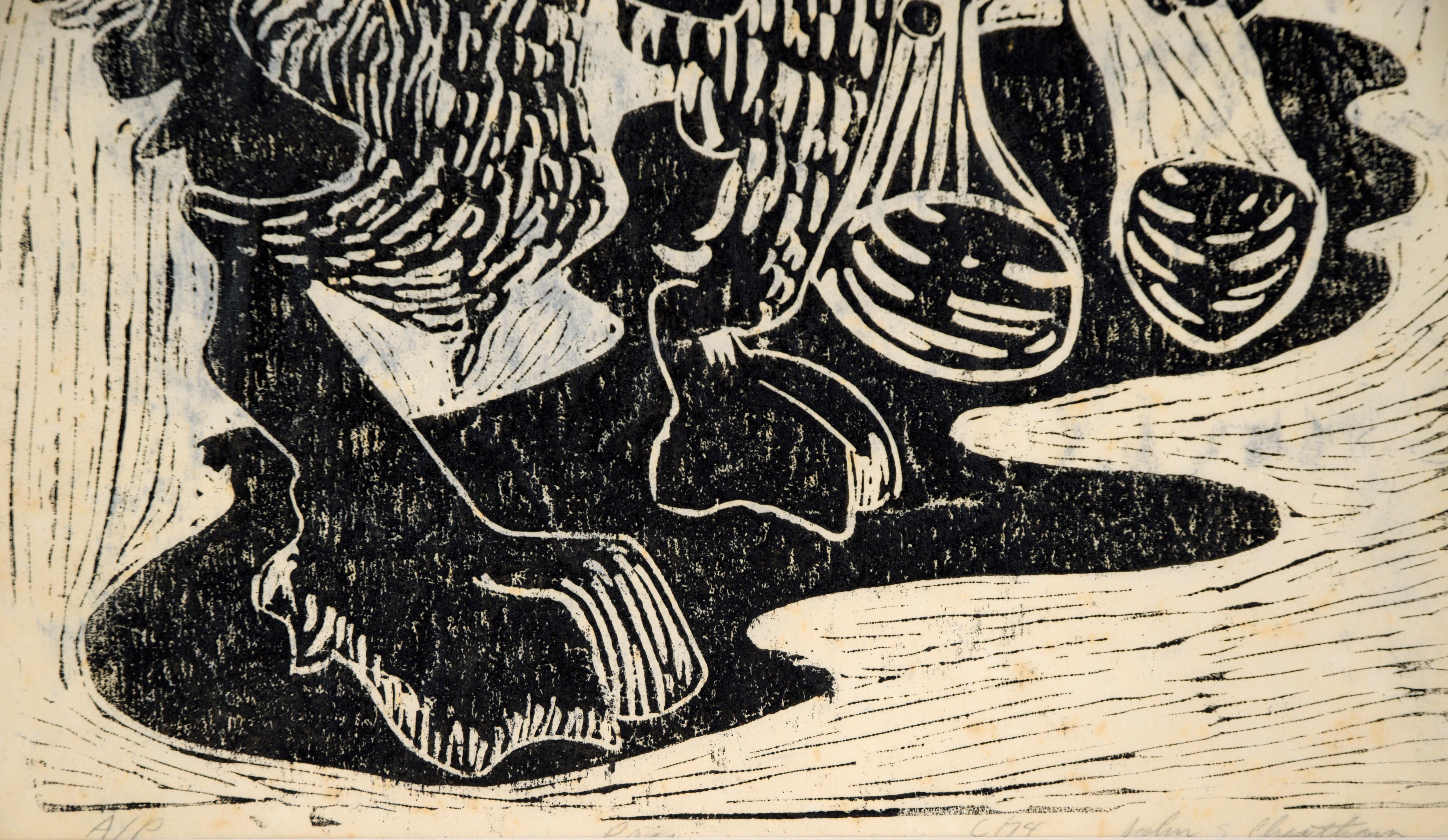 Pan with Flutes - Original Bay Area Woodblock Print For Sale 3