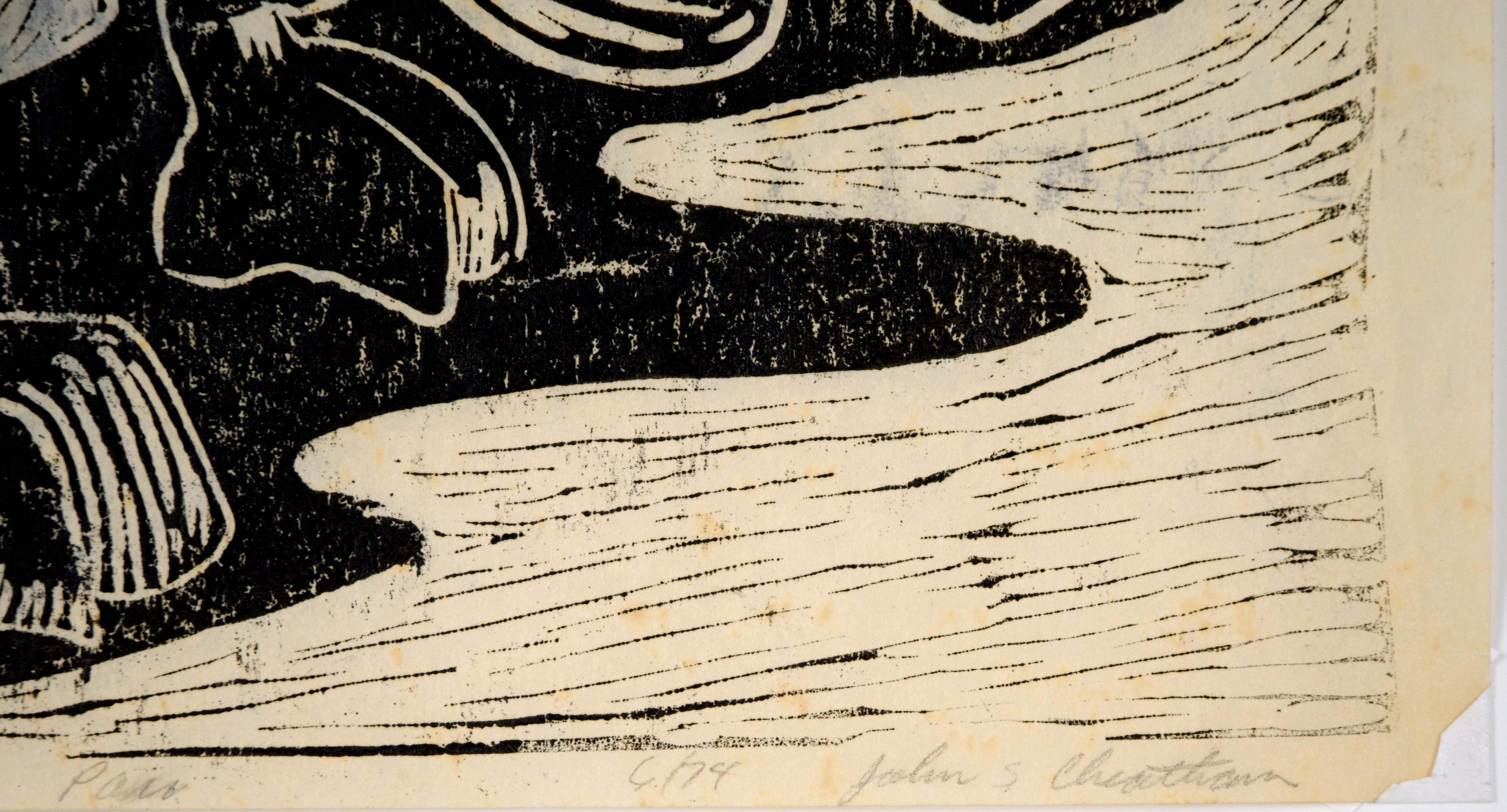 Pan with Flutes - Original Bay Area Woodblock Print For Sale 5