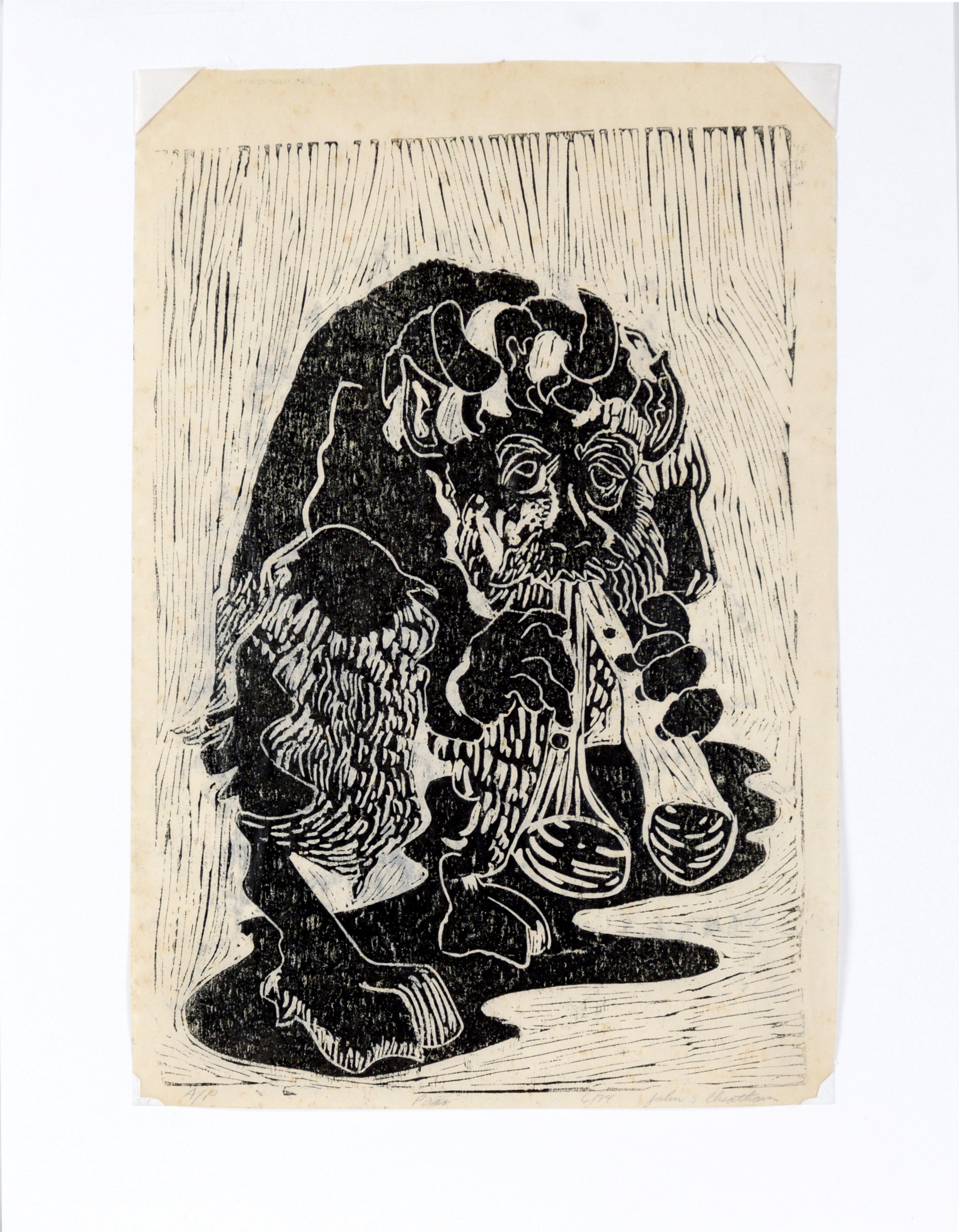 Pan with Flutes - Original Bay Area Woodblock Print For Sale 6