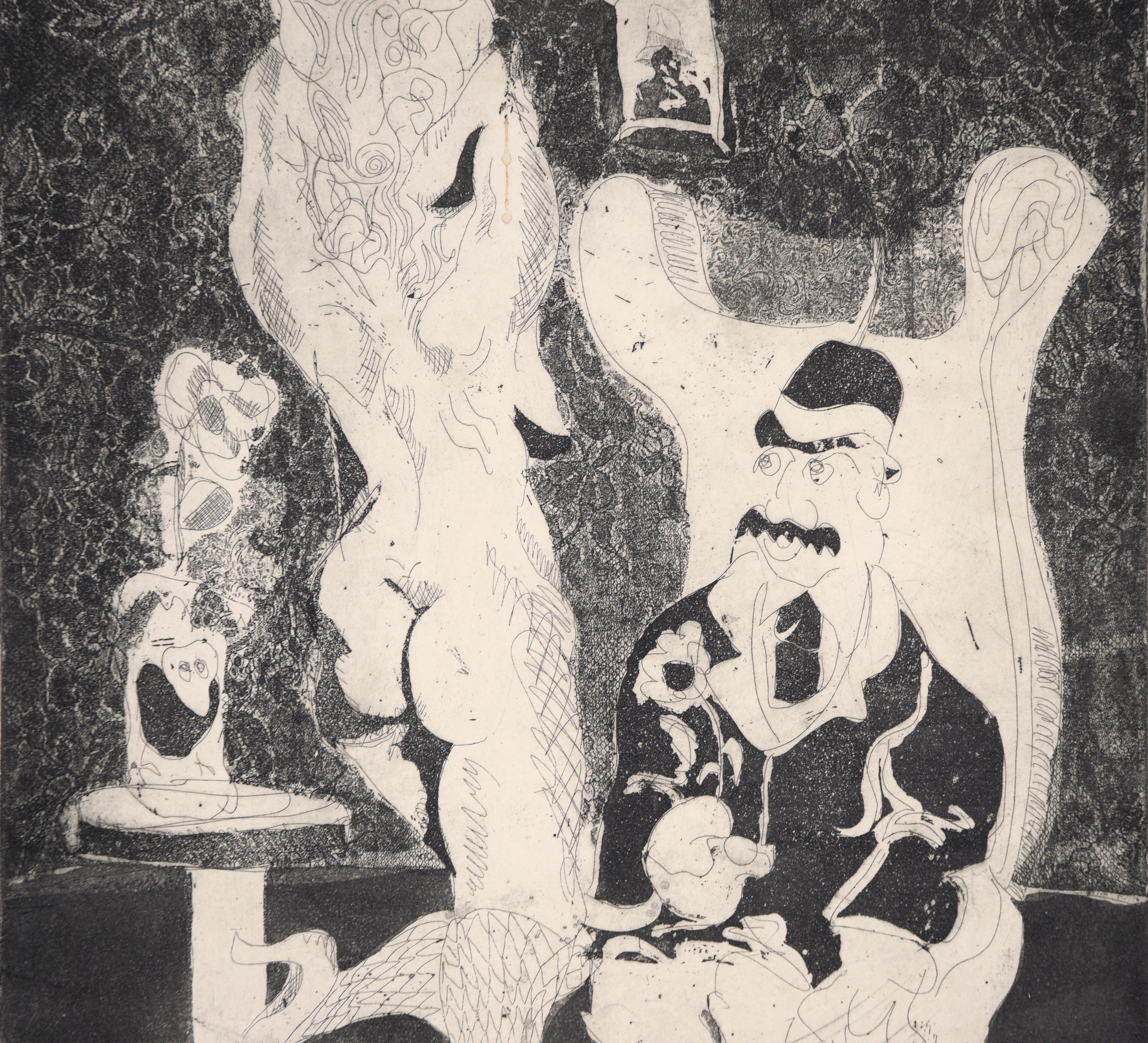 Sweeny and A Nightingale - Original Bay Area Etching inspired by T.S. Eliot - Contemporary Print by John S. Cheatham