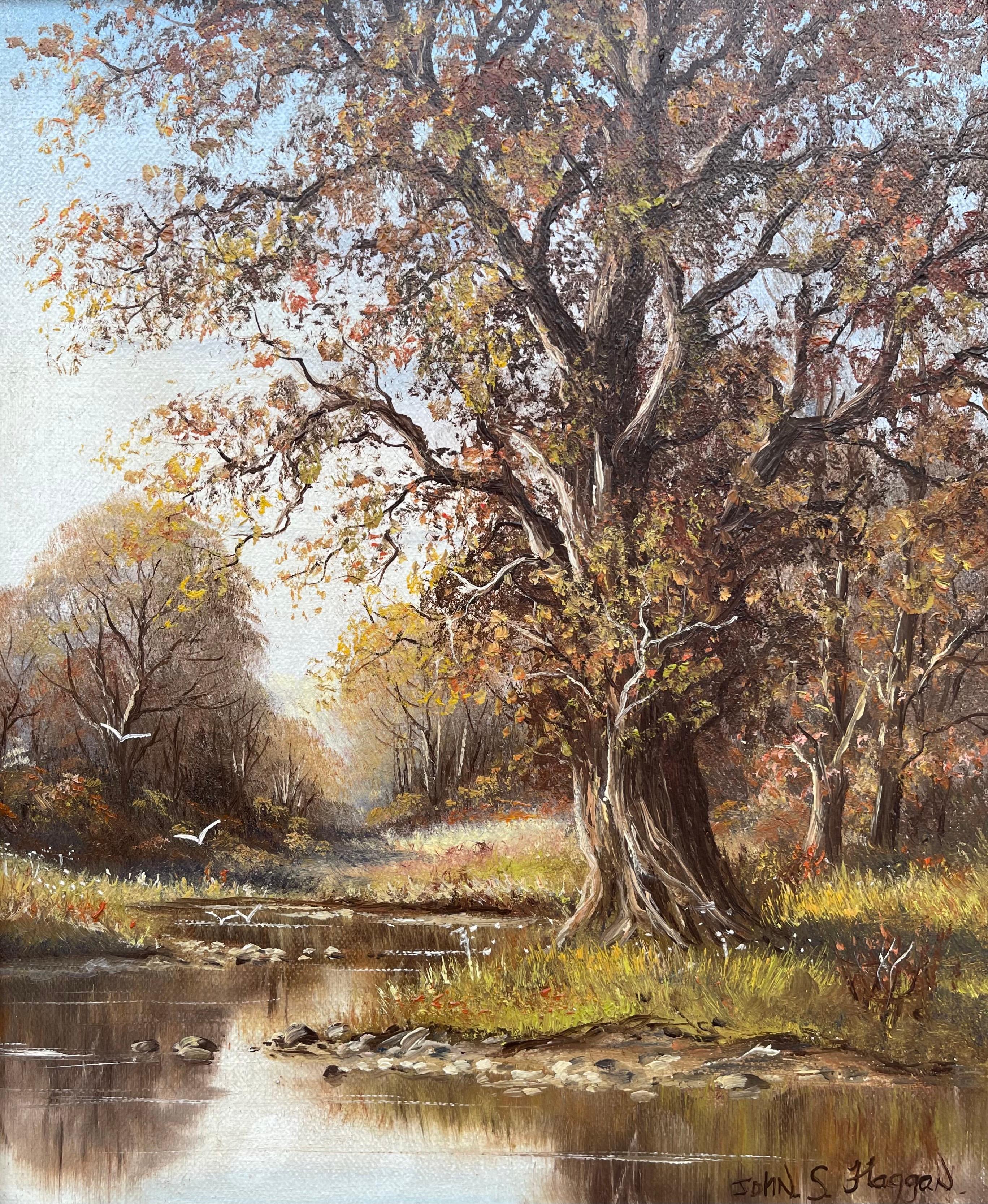 Autumn Trees by River in County Tyrone by 20th Century Modern Irish Artist For Sale 1