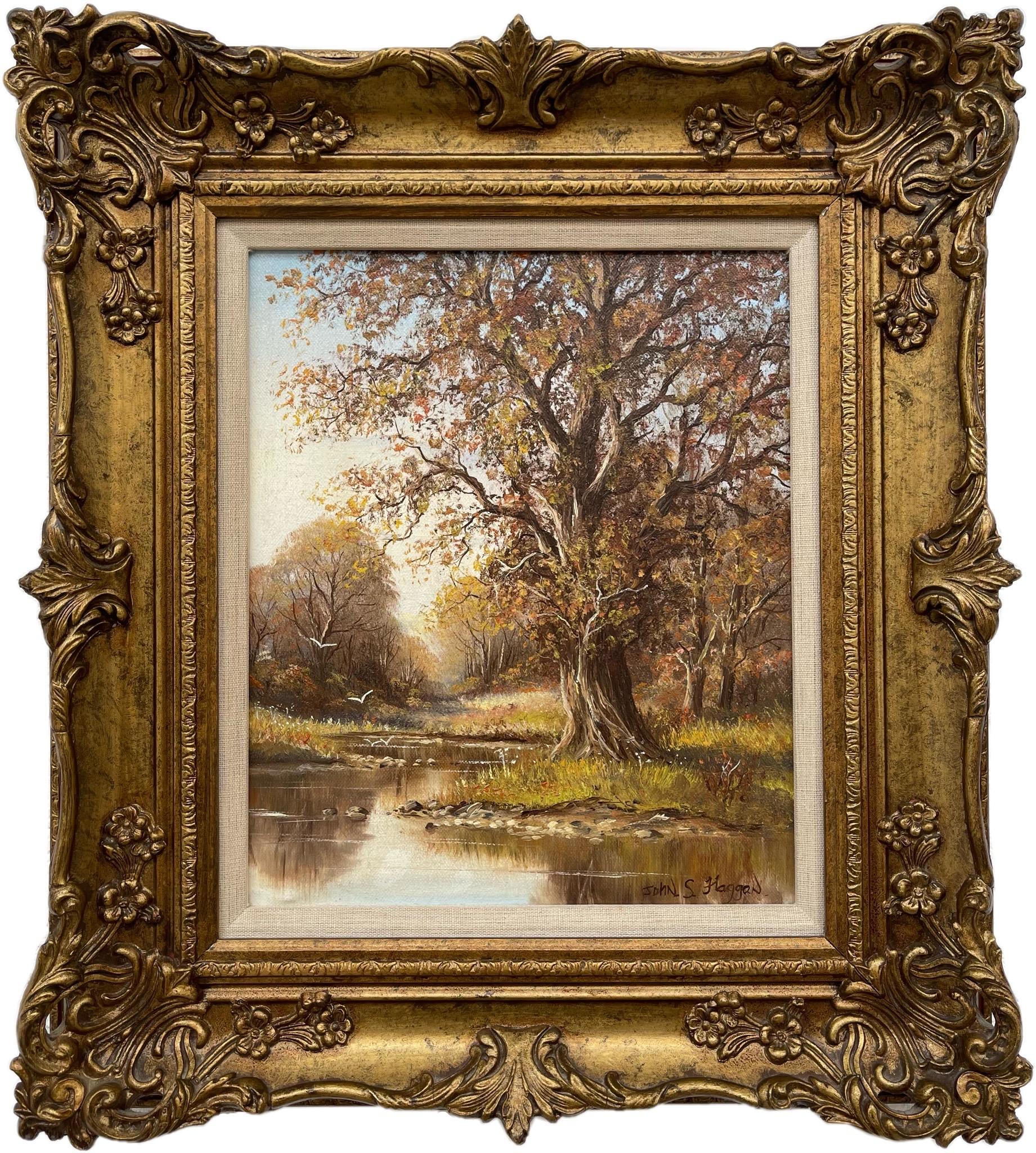 Autumn Trees by River in County Tyrone by 20th Century Modern Irish Artist