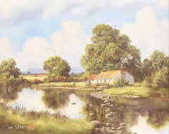 River Landscape with Cottage in Ireland by 20th Century Modern Irish Artist