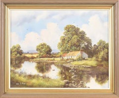 Vintage River Landscape with Cottage in Ireland by 20th Century Modern Irish Artist