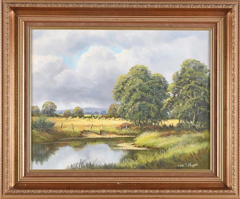 River Landscape with Rain Clouds in Ireland by 20th Century Modern Irish Artist - Realist Painting by John S Haggan