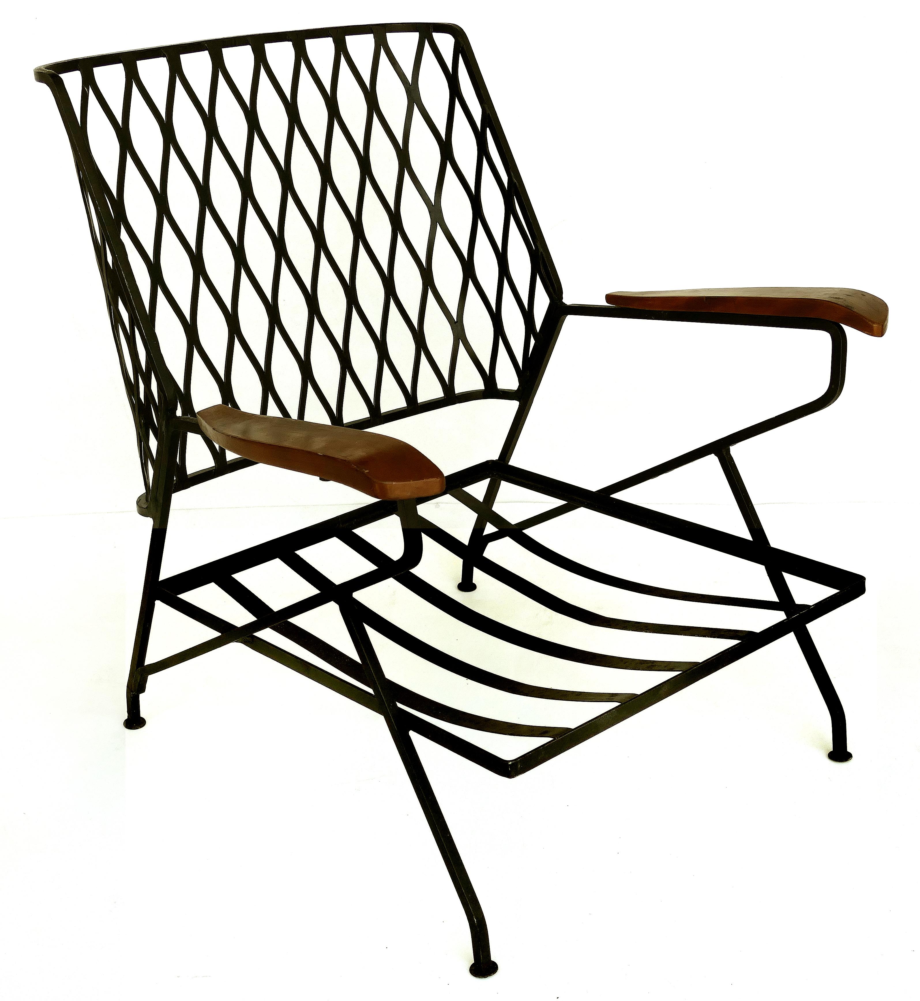 John S. Salterini Wrought Iron and Wood Armchairs, Salterini Furniture