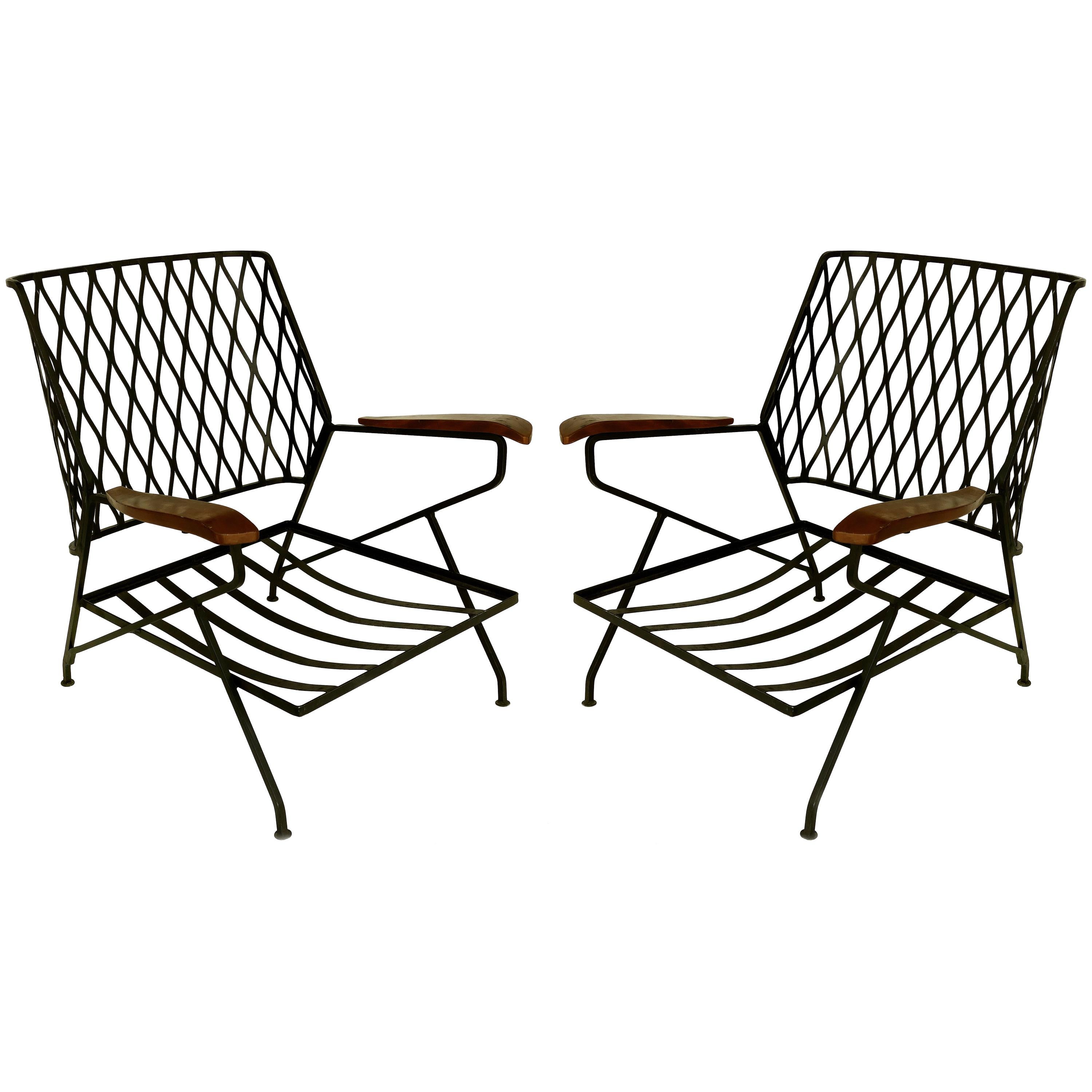 John S. Salterini Wrought Iron and Wood Armchairs, Salterini Furniture