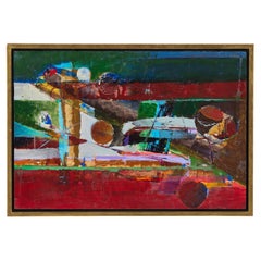 Huile abstraite sur panneau, John Sacarro (1913-1981)