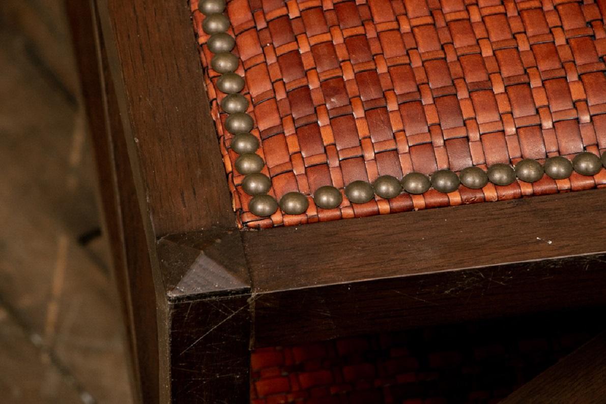 Mid-Century Modern John Saladino Braided Leather “Duplex” Table/Ottoman