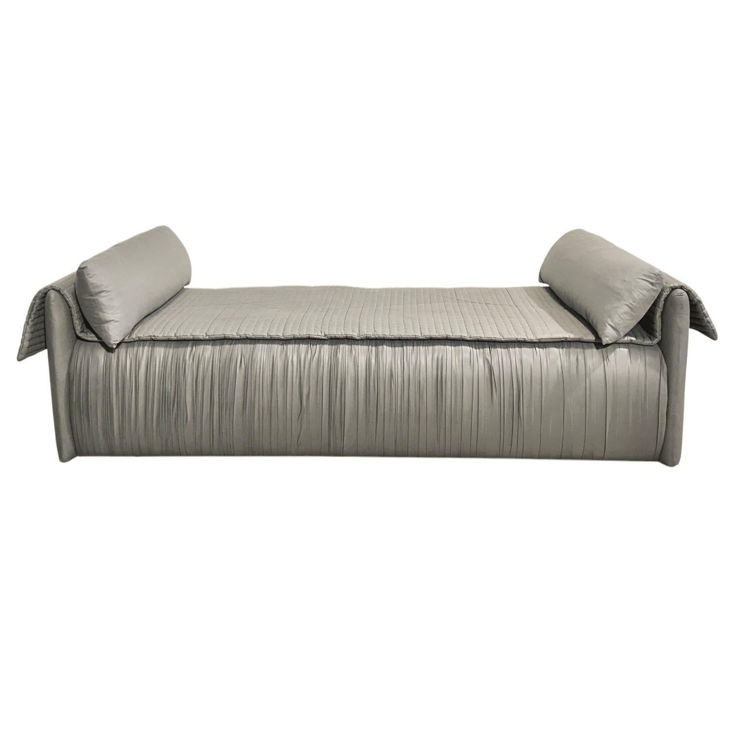 John Saladino Chaise/Daybed, 1980s. Upholstery gray silk.
Measures 73” long 21.5” tall 31” deep