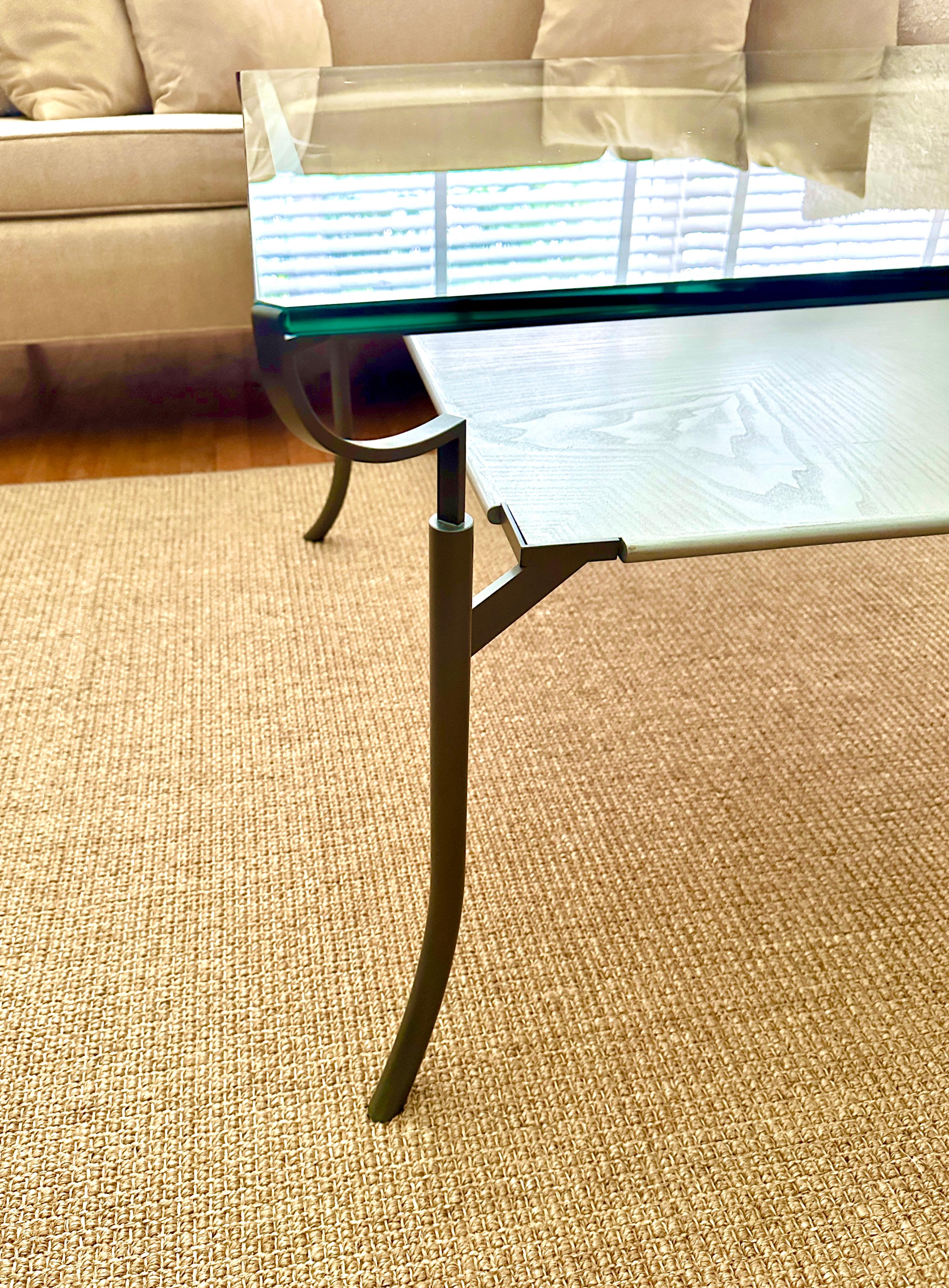 Hand-Crafted John Saladino QUADRANT Glass Top Coffee Table With Tray