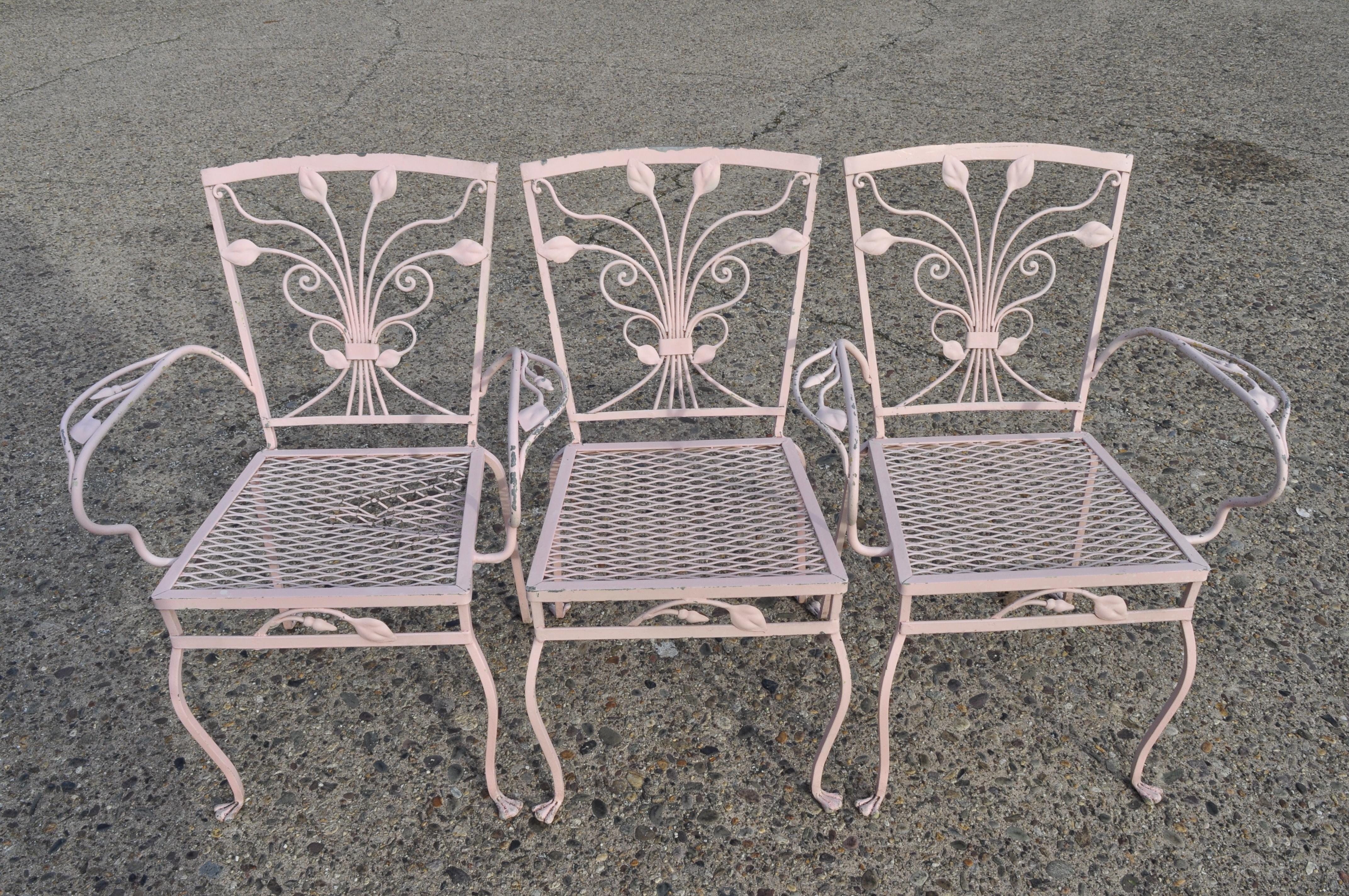 John Salterini 7 Pc Flower Leaf Scrollwork Garden Wrought Iron Dining Patio Set 1