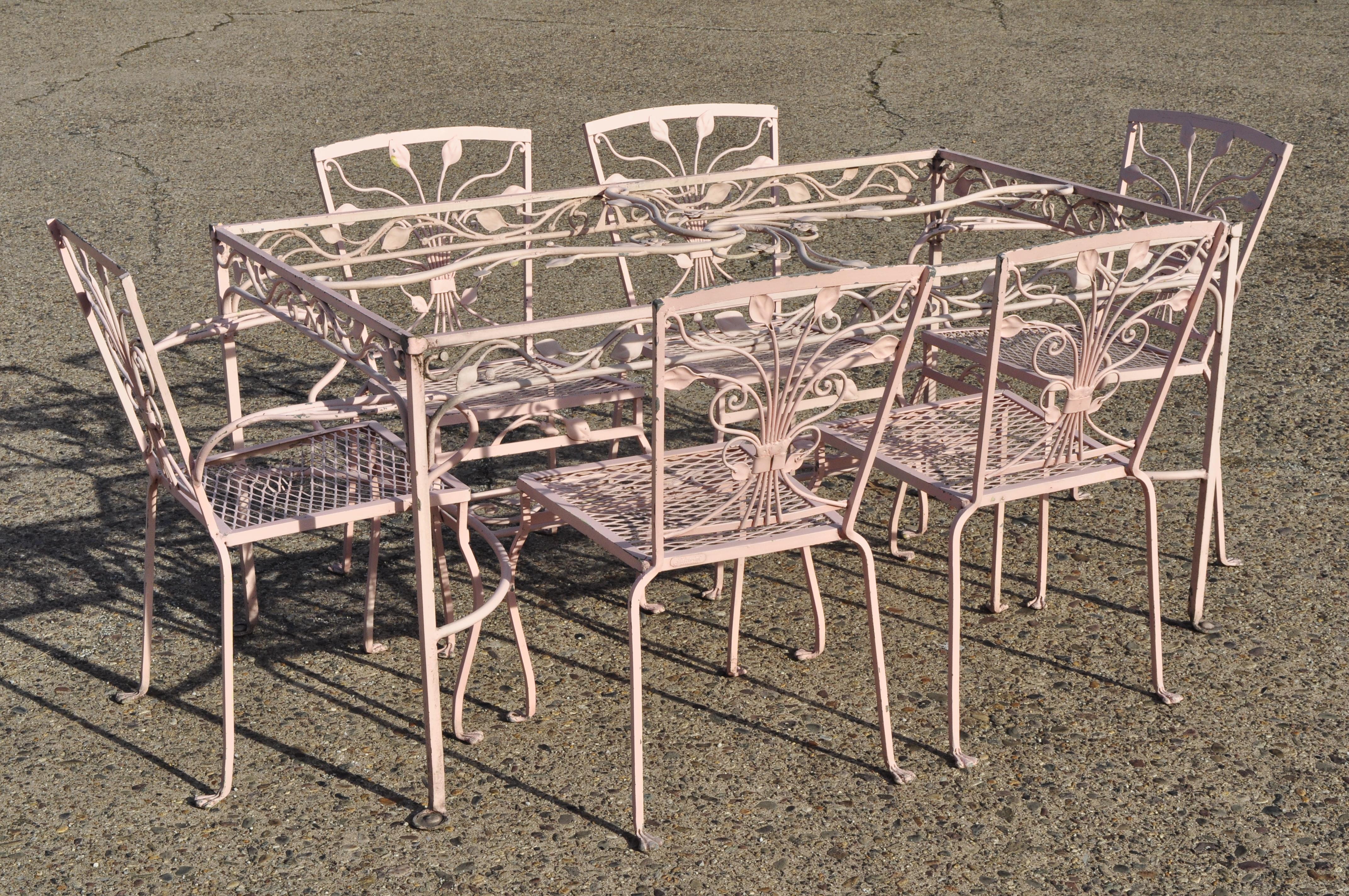 John Salterini 7 Pc Flower Leaf Scrollwork Garden Wrought Iron Dining Patio Set 3