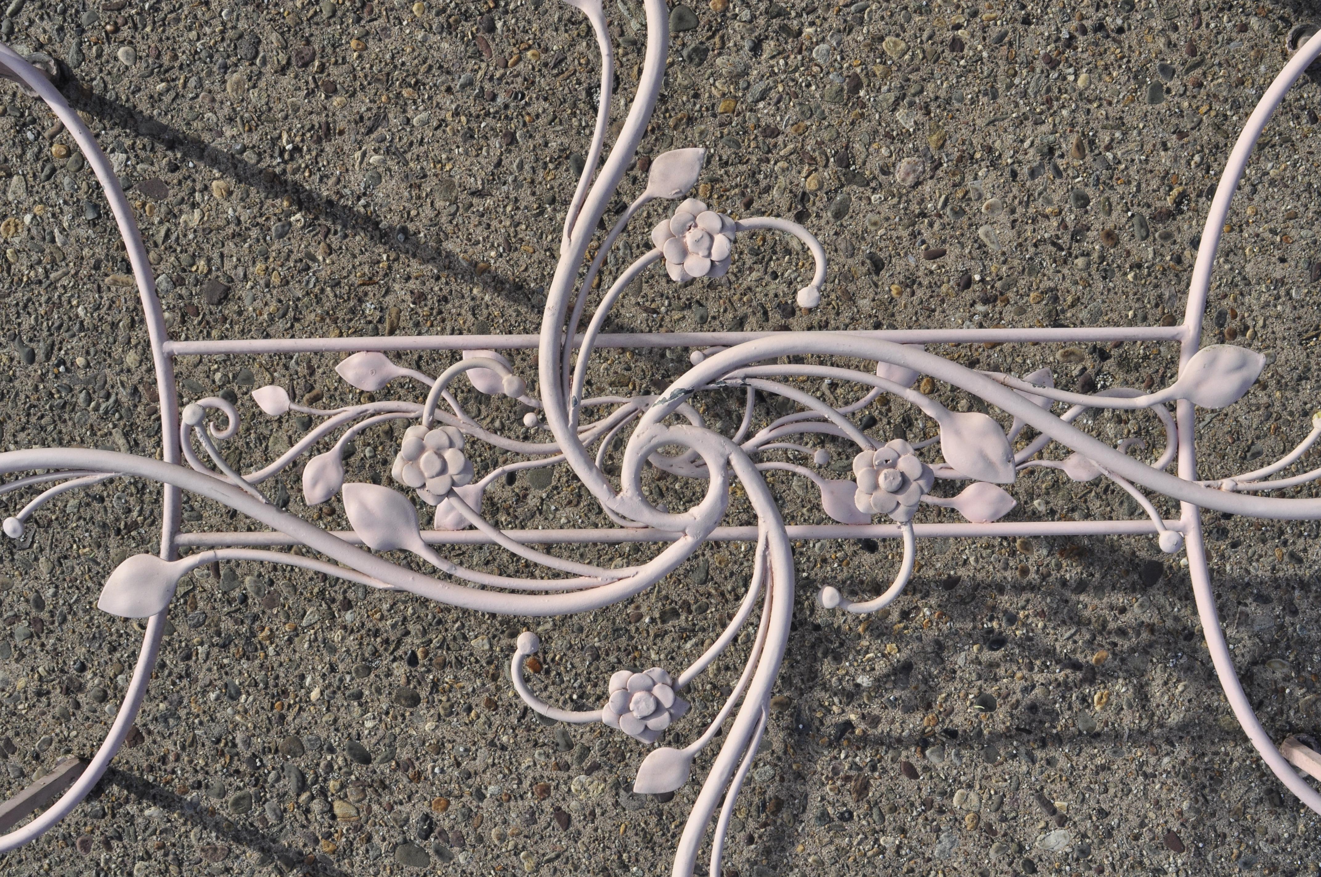 Art Nouveau John Salterini 7 Pc Flower Leaf Scrollwork Garden Wrought Iron Dining Patio Set