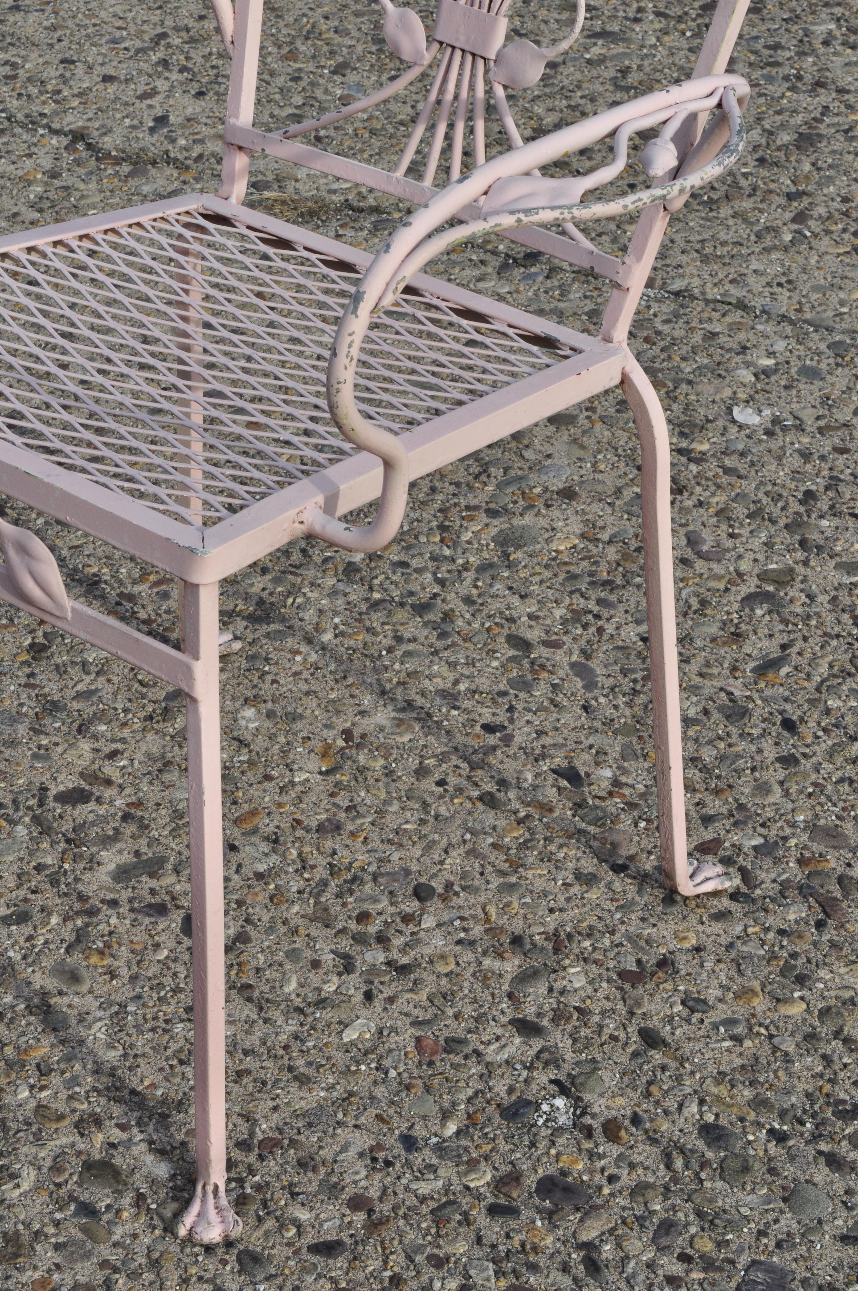 John Salterini 7 Pc Flower Leaf Scrollwork Garden Wrought Iron Dining Patio Set In Good Condition In Philadelphia, PA