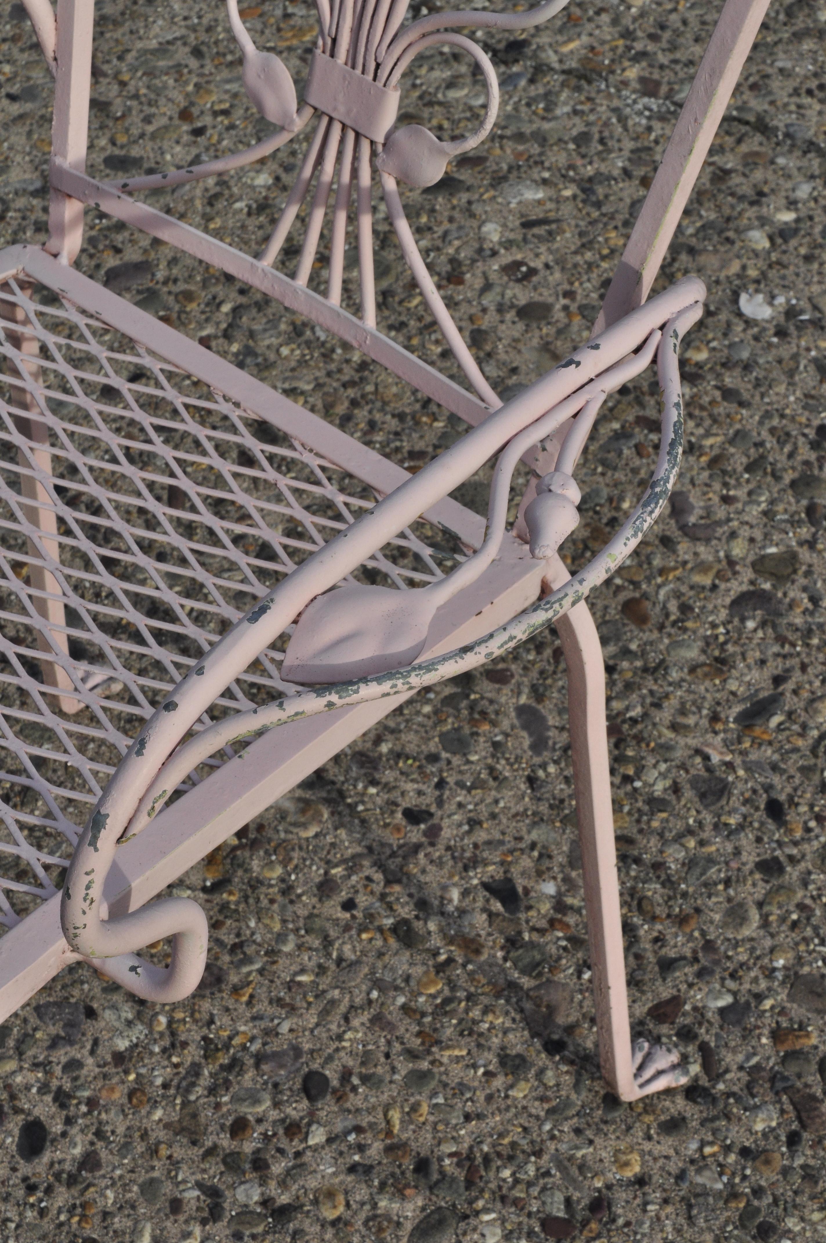 20th Century John Salterini 7 Pc Flower Leaf Scrollwork Garden Wrought Iron Dining Patio Set