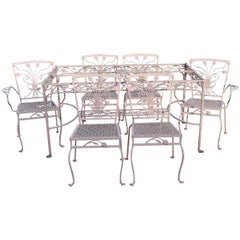 John Salterini 7 Pc Flower Leaf Scrollwork Garden Wrought Iron Dining Patio Set