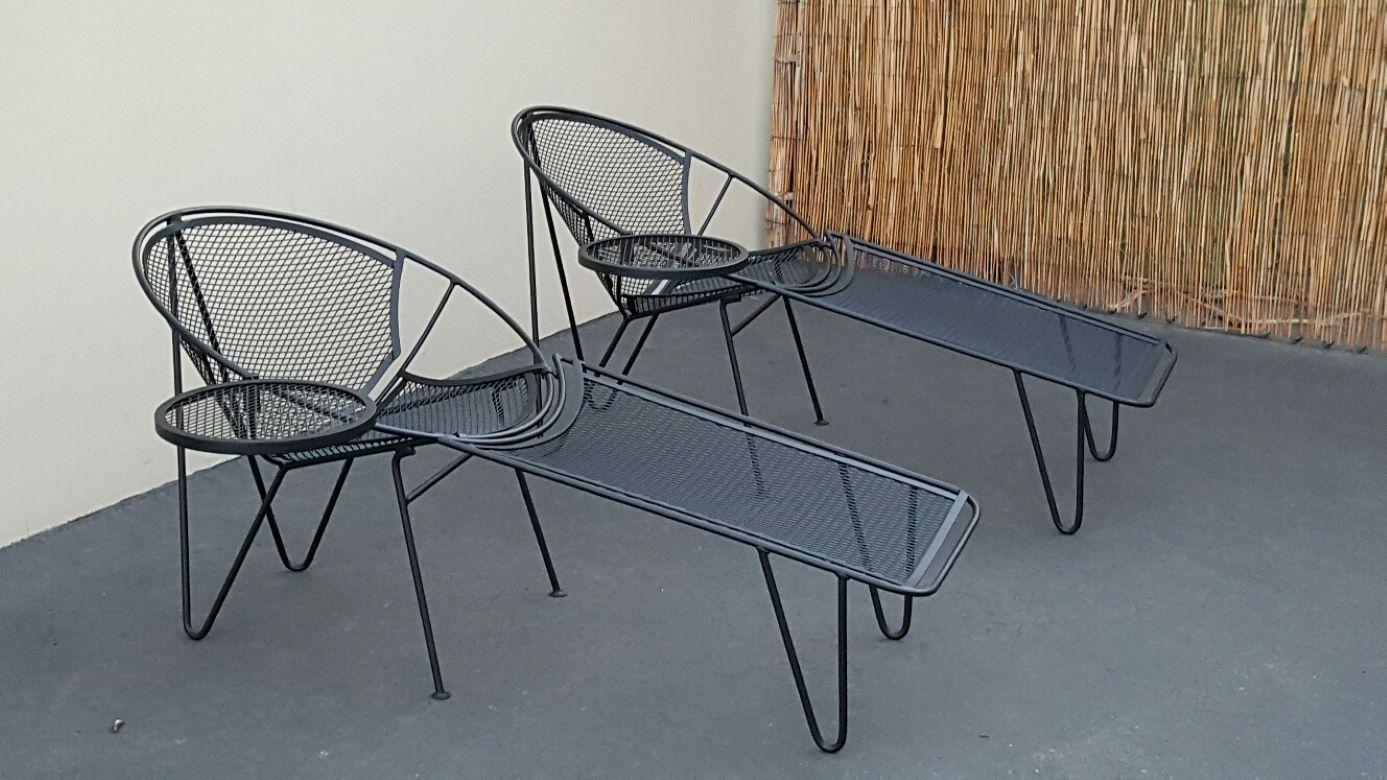 John Salterini Black Metal Lounges with Ottomans And Cocktail Tables - Set of 2

This Listing Is For 2 Salterini Lounge Chairs In Black Semi Gloss.

Each Lounge Is Consisting Of 3 Pieces - Chair, Footrest, Table.

Beautiful Rare and More Desirable