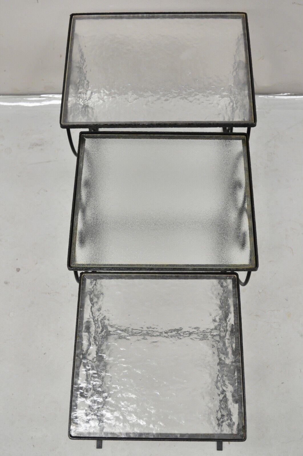Glass John Salterini Black Wrought Iron Maple Leaf Garden Nesting Tables - Set of 3 For Sale
