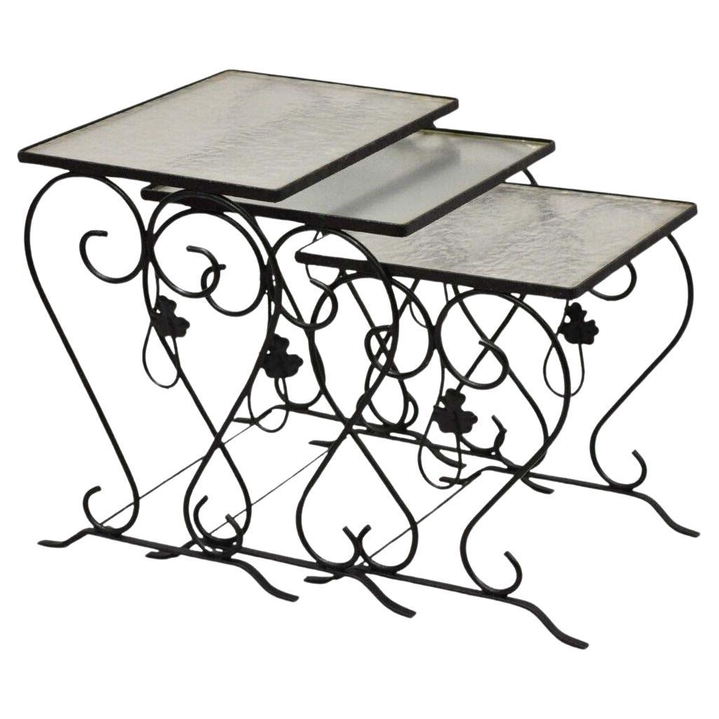 John Salterini Black Wrought Iron Maple Leaf Garden Nesting Tables - Set of 3 For Sale