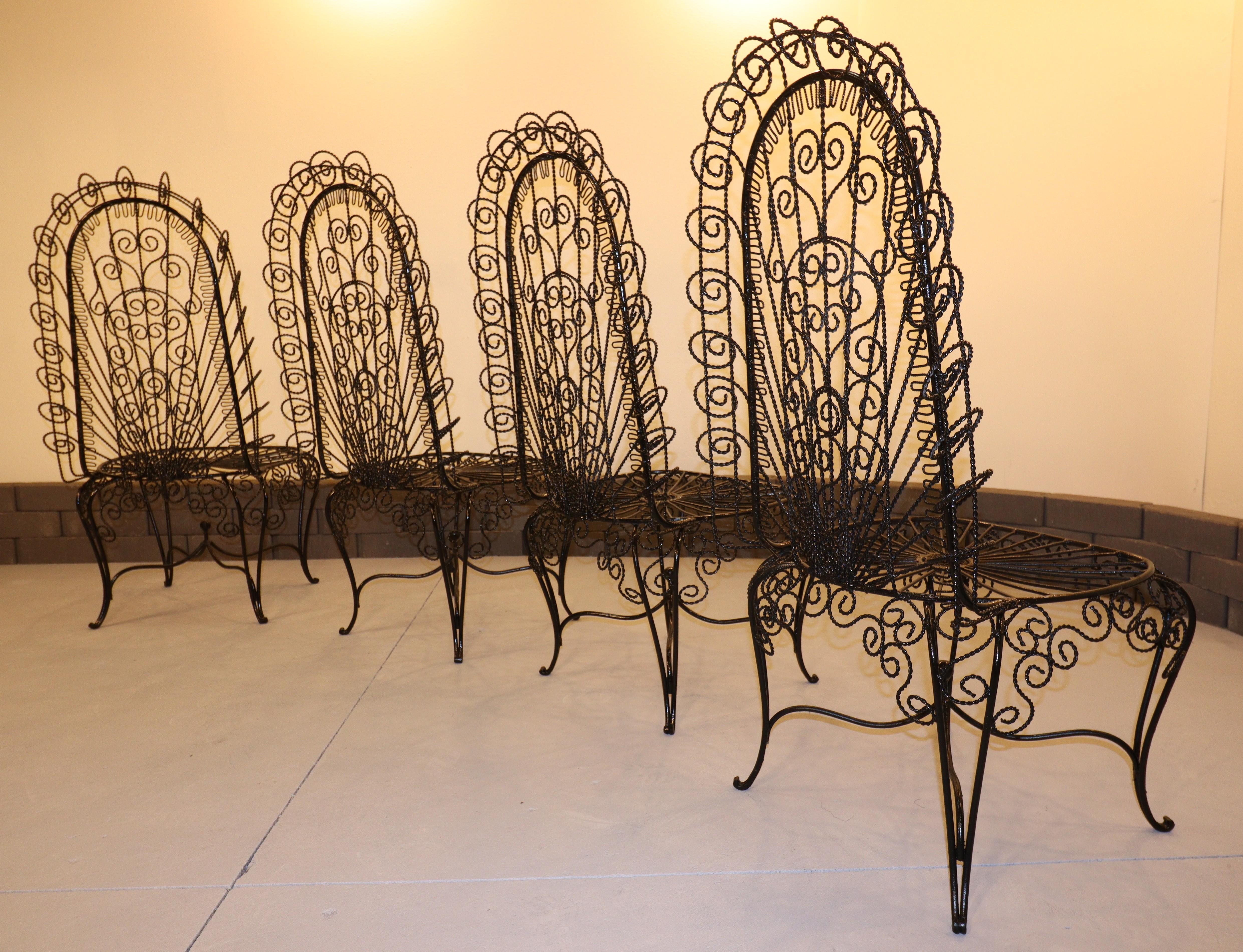 John Salterini High-Back Hearts Peacock Chairs (Four Matching) For Sale 3