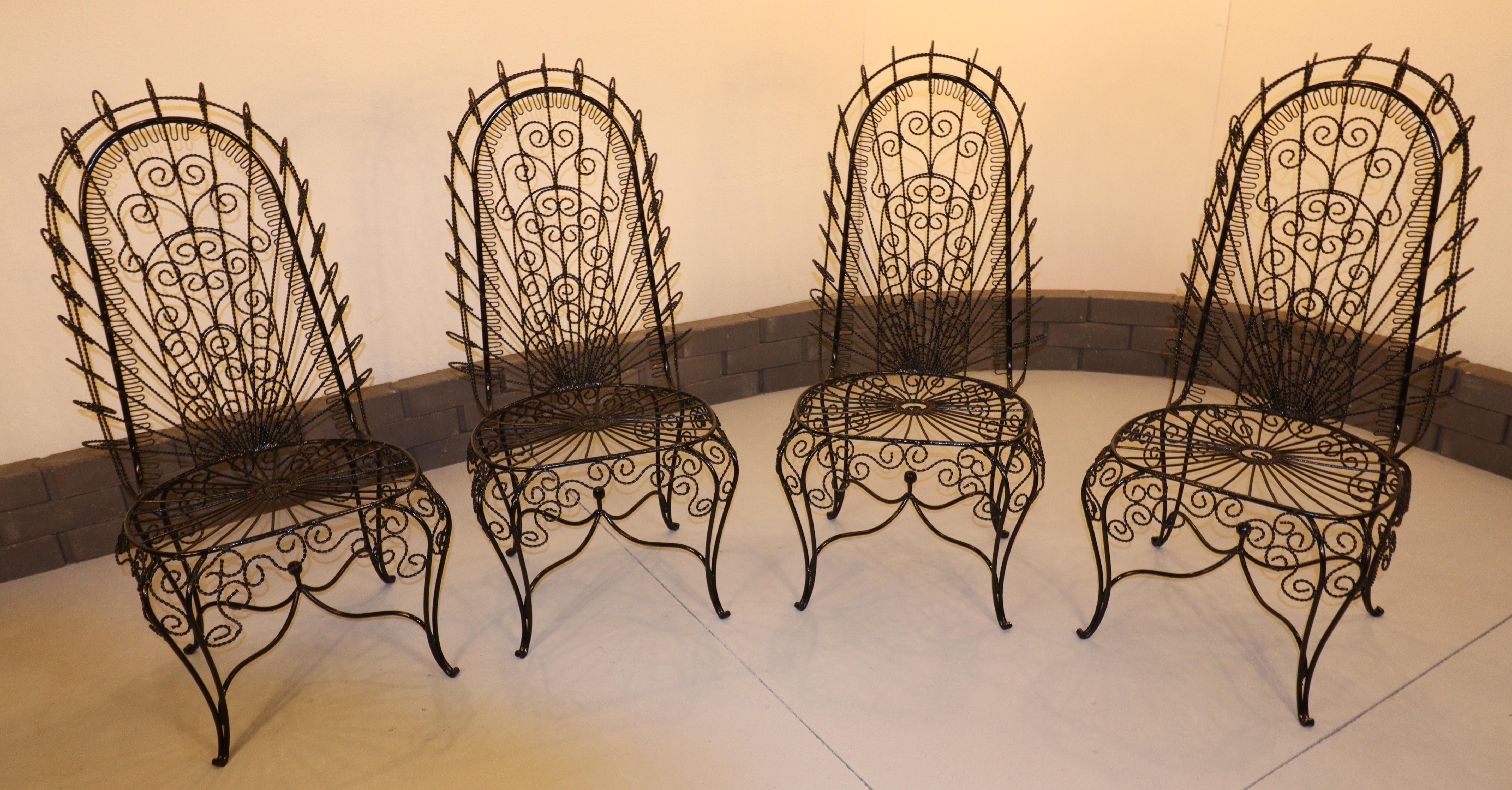 Art Nouveau John Salterini High-Back Hearts Peacock Chairs (Four Matching) For Sale