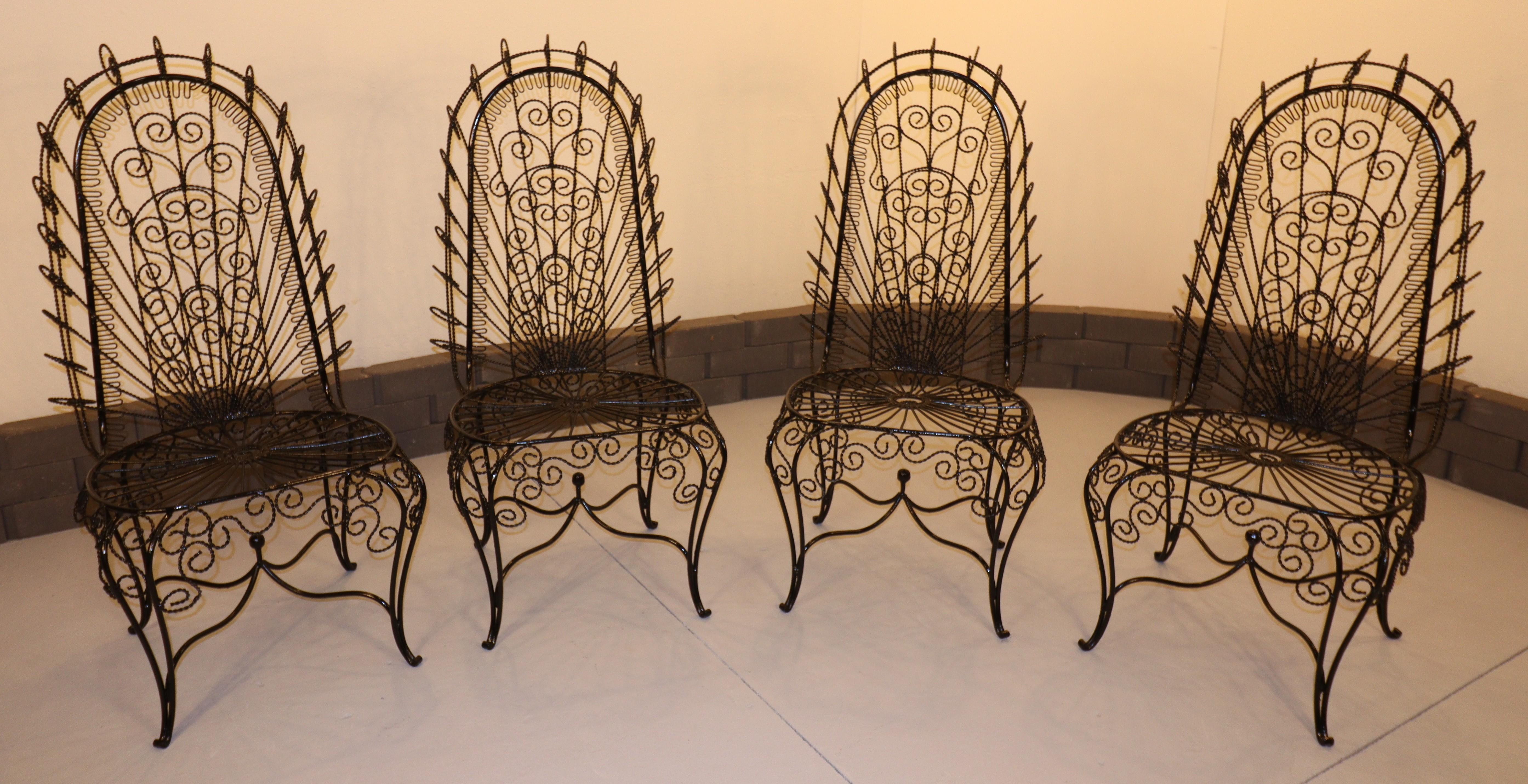 American John Salterini High-Back Hearts Peacock Chairs (Four Matching) For Sale