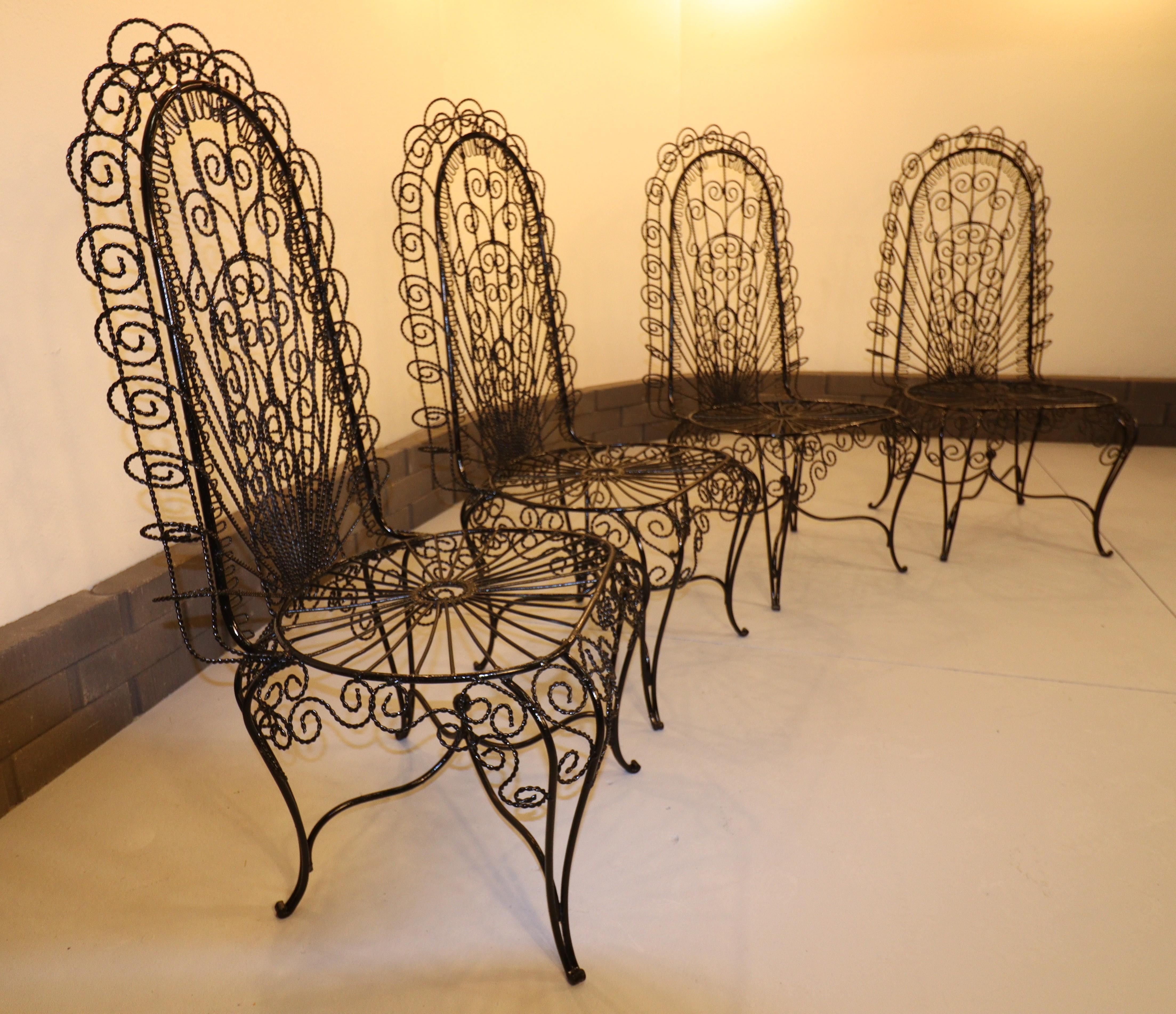 Welded John Salterini High-Back Hearts Peacock Chairs (Four Matching) For Sale