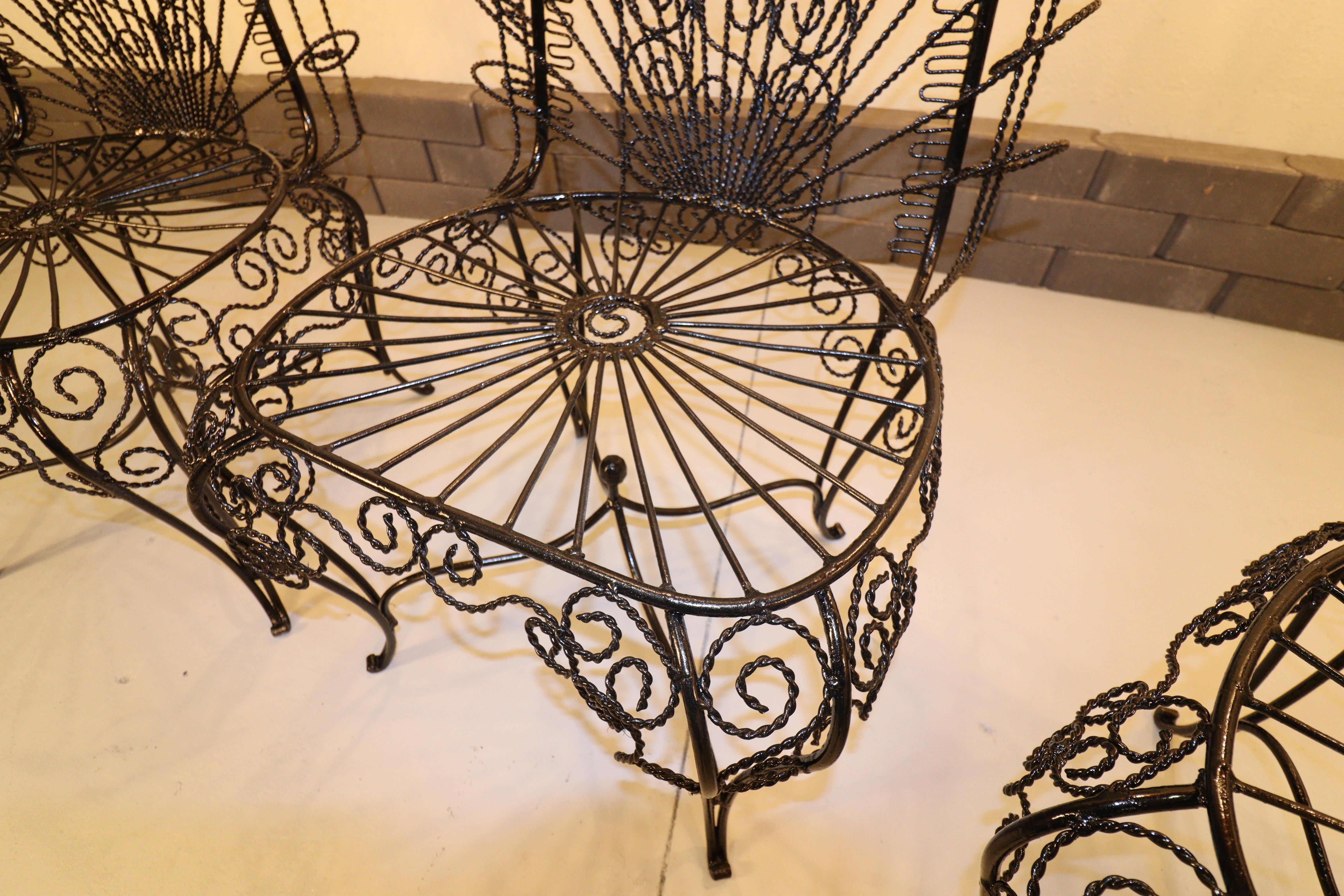 Wrought Iron John Salterini High-Back Hearts Peacock Chairs (Four Matching) For Sale